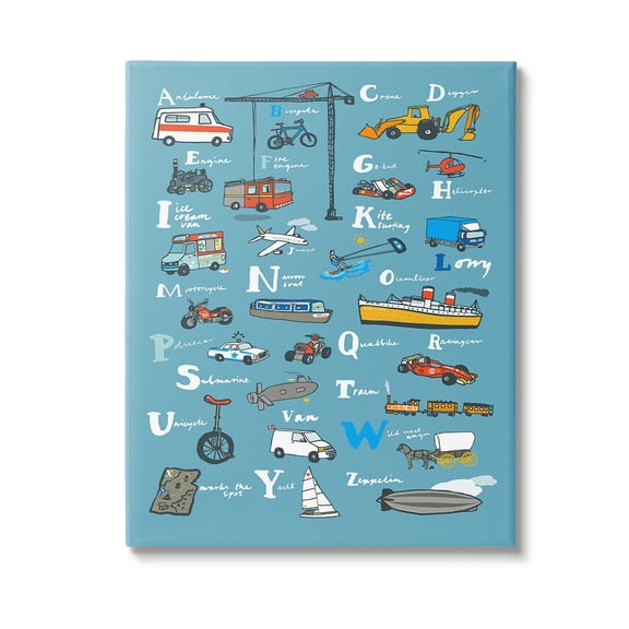 Stupell Industries Various Vehicles Alphabet Transportation Painting Gallery Wrapped Canvas Art Print Wall Art, 16 x 20
