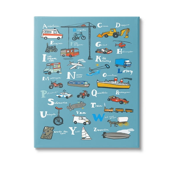 Stupell Industries Various Vehicles Alphabet Transportation Painting Gallery Wrapped Canvas Art Print Wall Art, 36 x 48