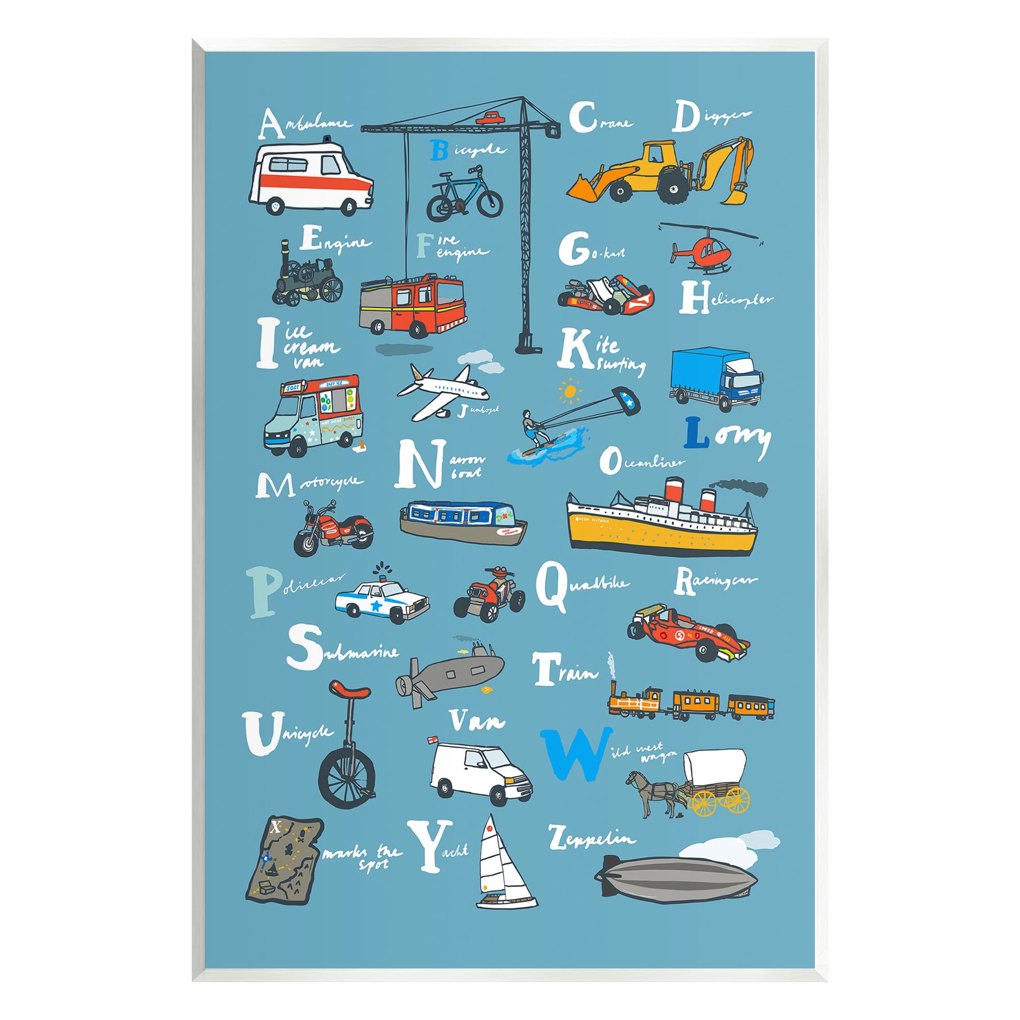 Stupell Industries Various Vehicles Alphabet Transportation Painting Unframed Art Print Wall Art, 13 x 19