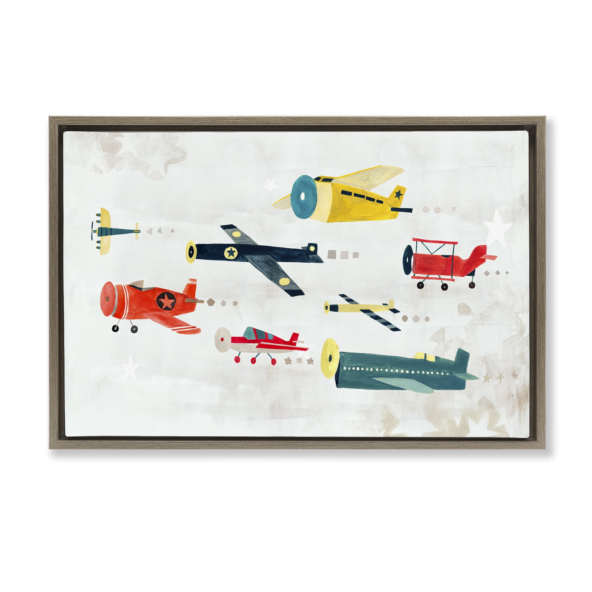 Stupell Industries Various Vintage Airplanes Transportation Painting Brown Floater Framed Canvas Art Print Wall Art, 25 x 17