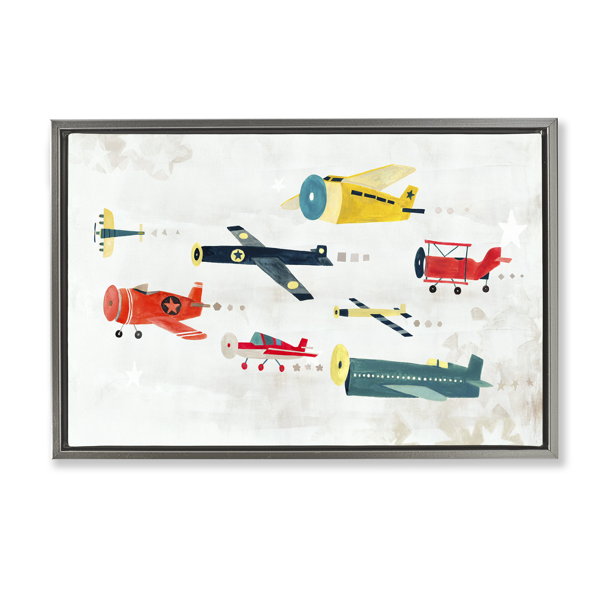 Stupell Industries Various Vintage Airplanes Transportation Painting Gray Floater Framed Canvas Art Print Wall Art, 25 x 17