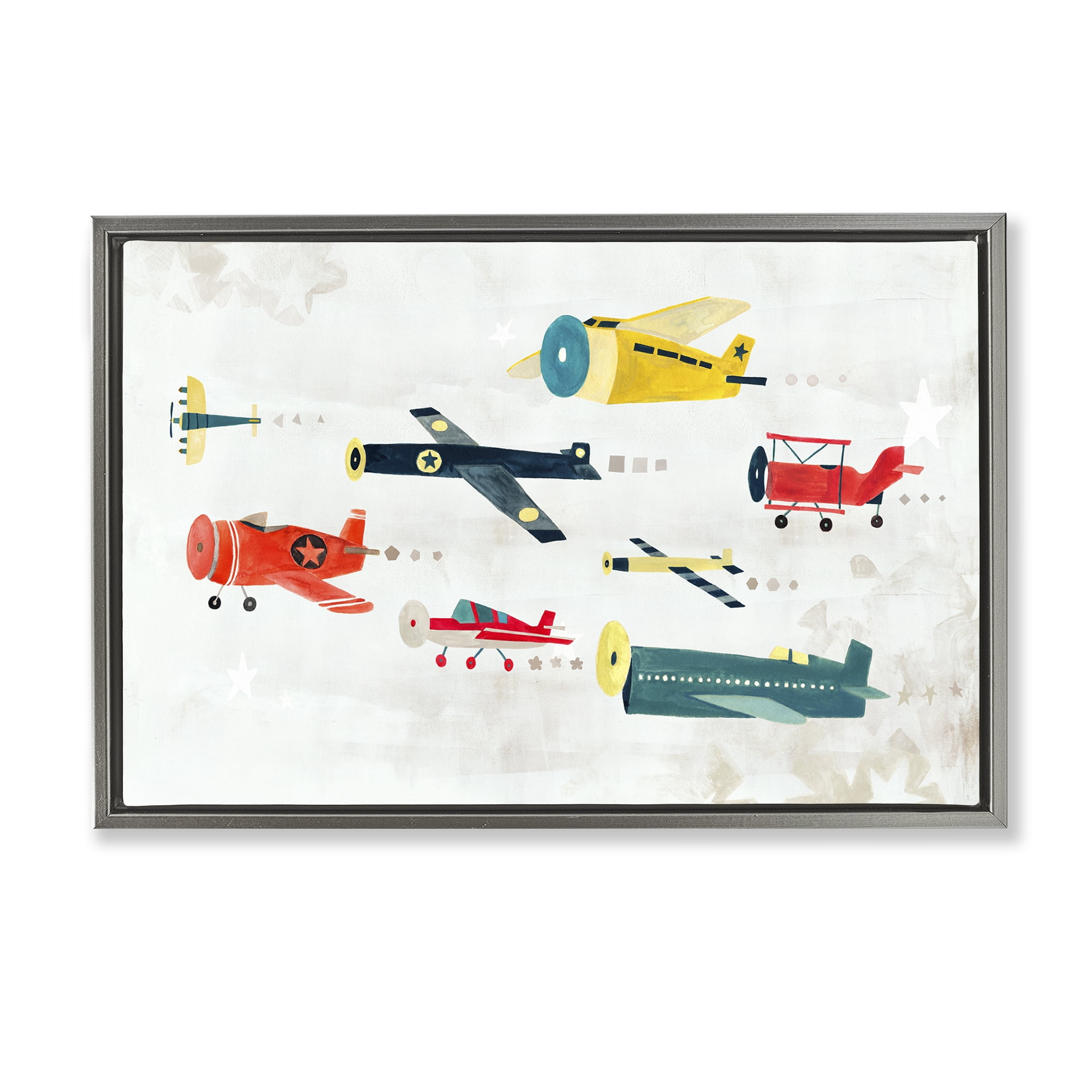 Stupell Industries Various Vintage Airplanes Transportation Painting Gray Floater Framed Canvas Art Print Wall Art, 31 x 21