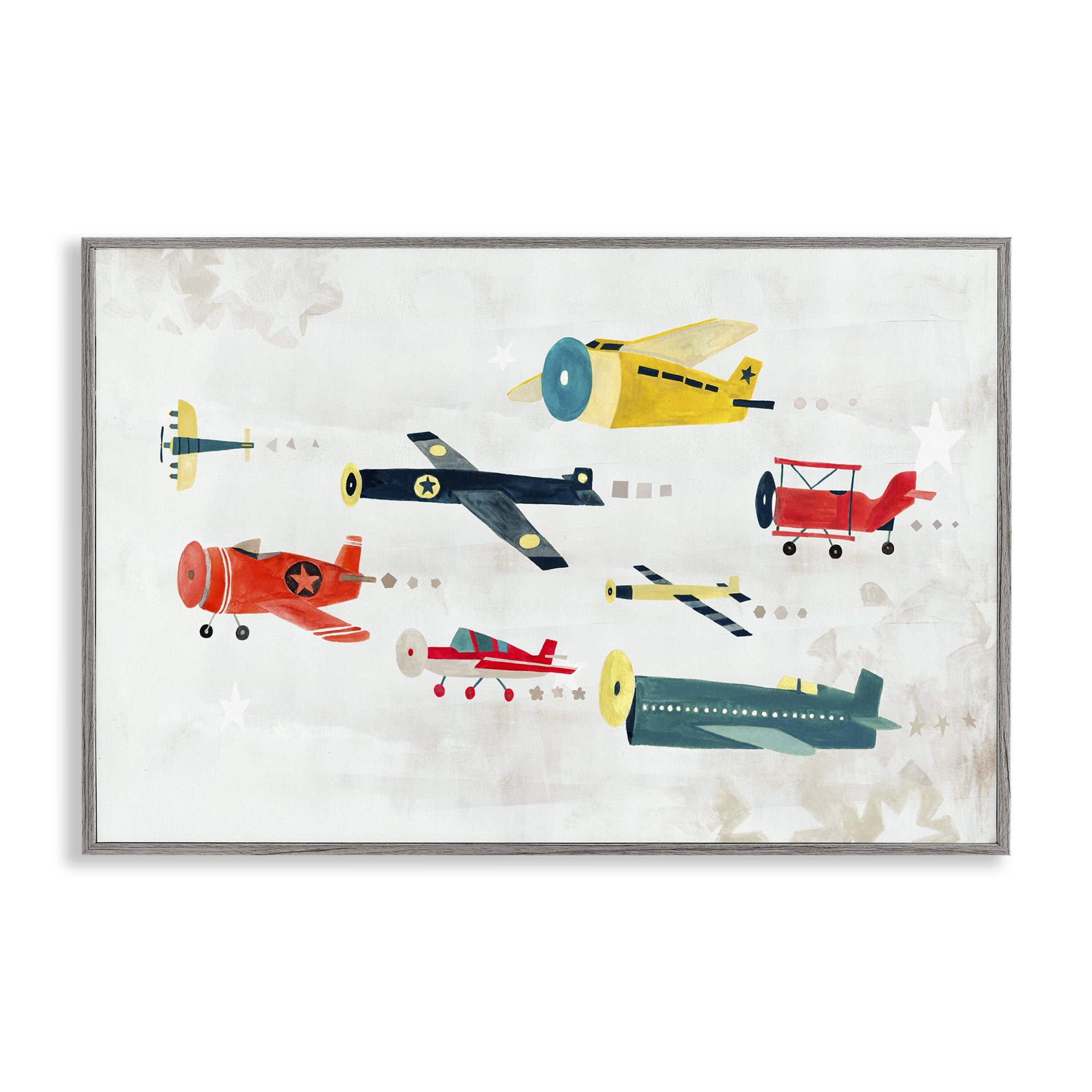 Stupell Industries Various Vintage Airplanes Transportation Painting Gray Framed Art Print Wall Art, 24 x 16