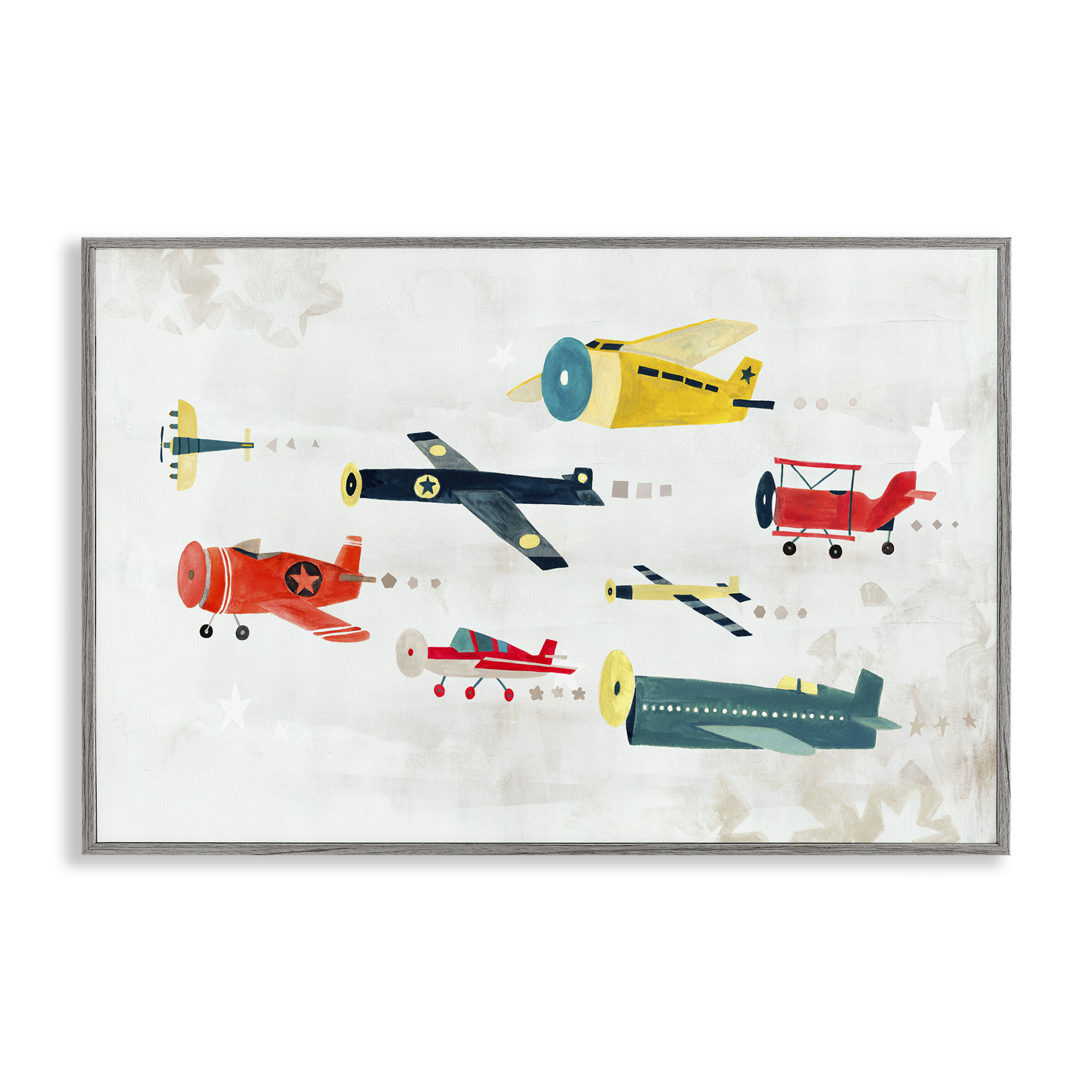 Stupell Industries Various Vintage Airplanes Transportation Painting Gray Framed Art Print Wall Art, 30 x 20