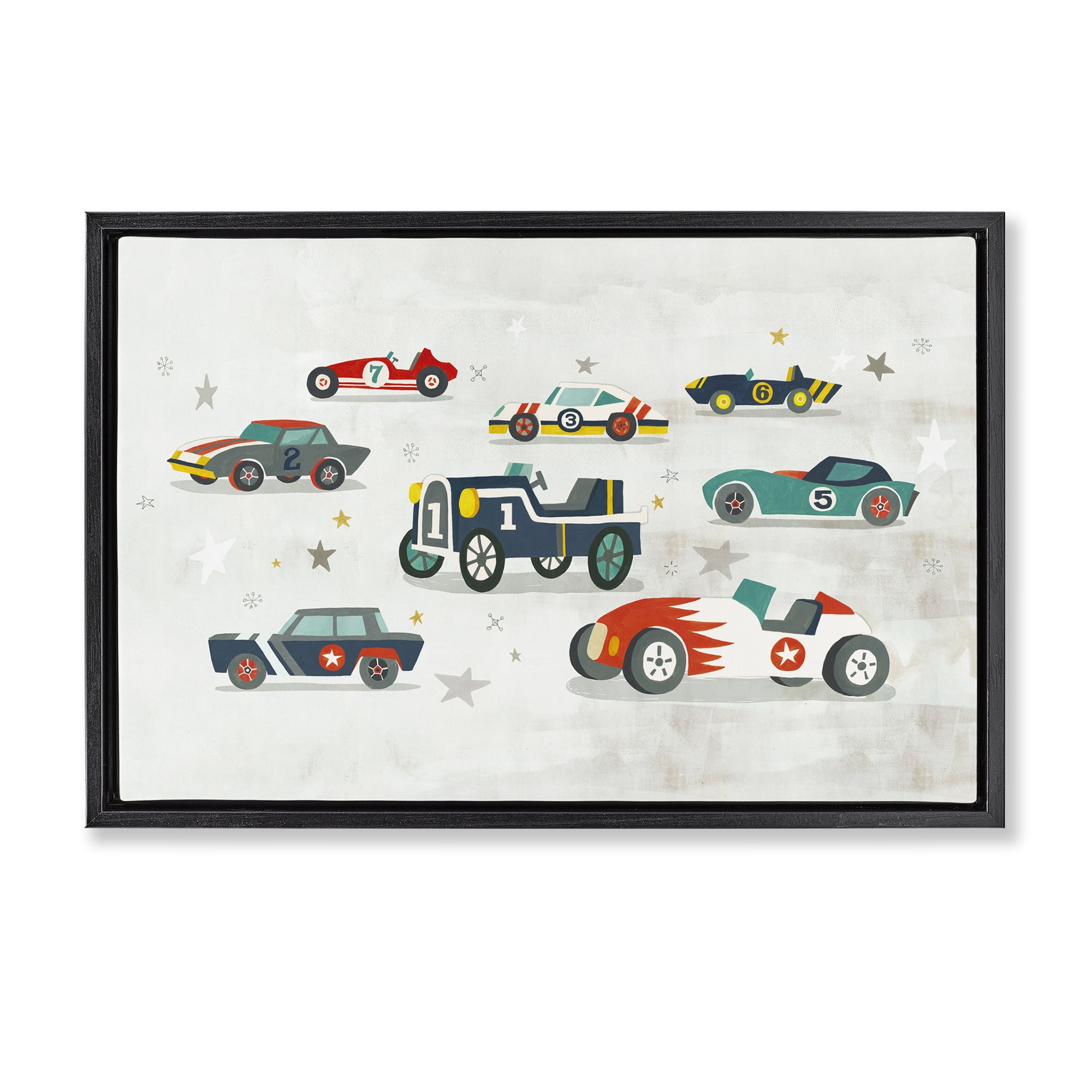 Stupell Industries Various Vintage Race Cars Transportation Painting Black Floater Framed Canvas Art Print Wall Art, 31 x 21