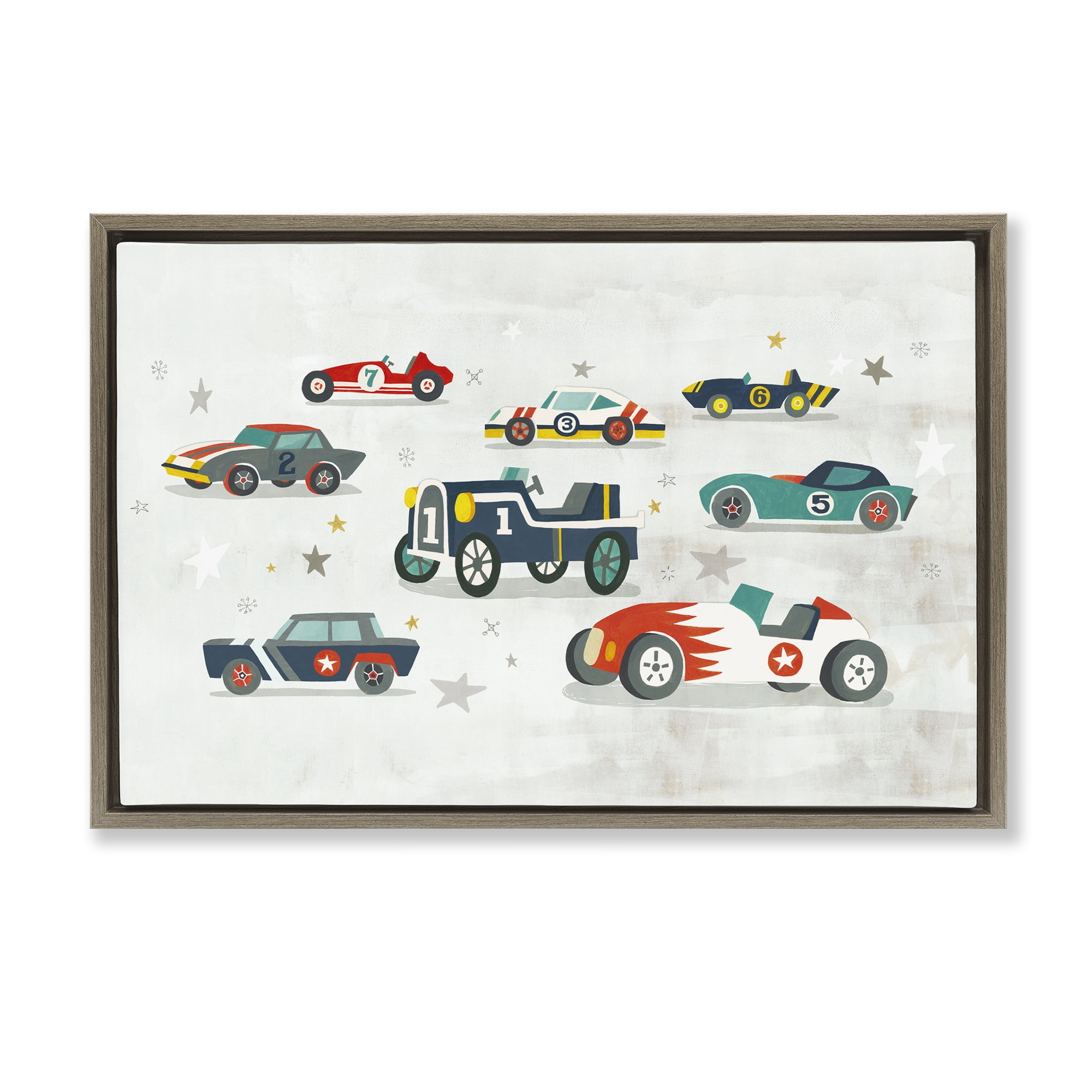 Stupell Industries Various Vintage Race Cars Transportation Painting Brown Floater Framed Canvas Art Print Wall Art, 25 x 17