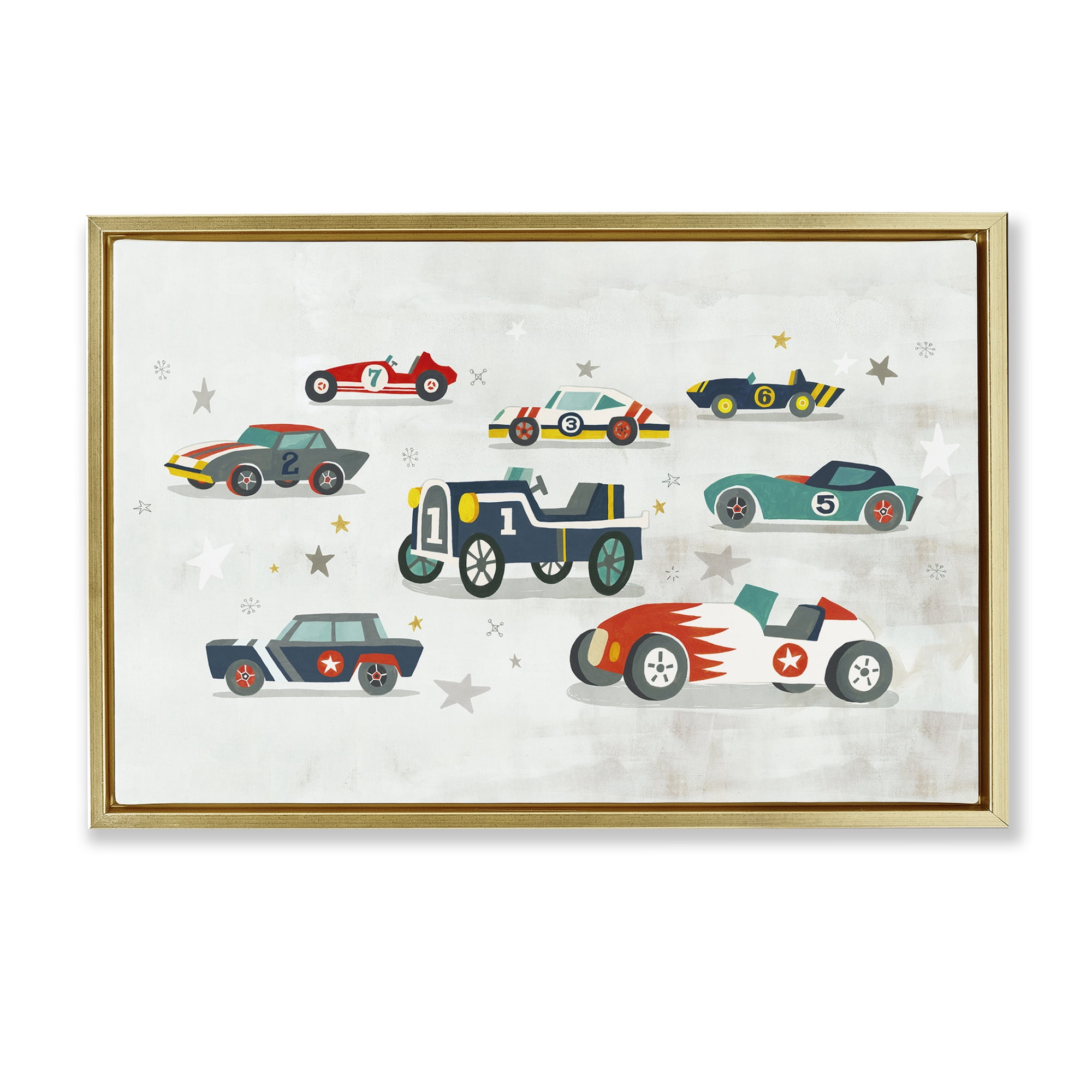 Stupell Industries Various Vintage Race Cars Transportation Painting Gold Floater Framed Canvas Art Print Wall Art, 25 x 17