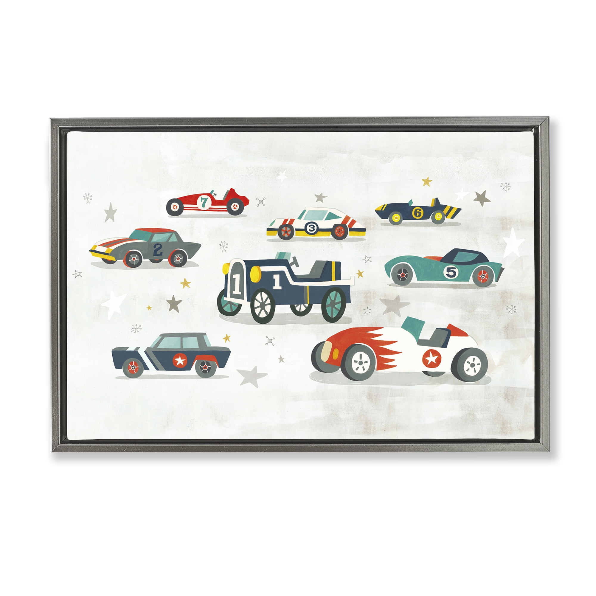 Stupell Industries Various Vintage Race Cars Transportation Painting Gray Floater Framed Canvas Art Print Wall Art, 31 x 21