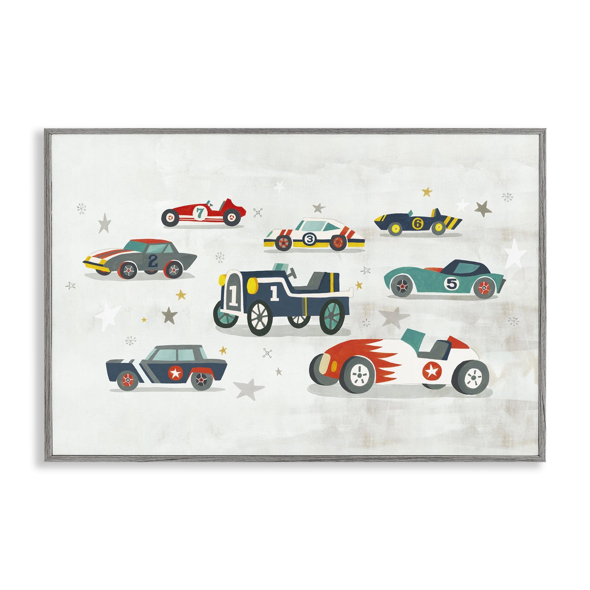 Stupell Industries Various Vintage Race Cars Transportation Painting Gray Framed Art Print Wall Art, 24 x 16