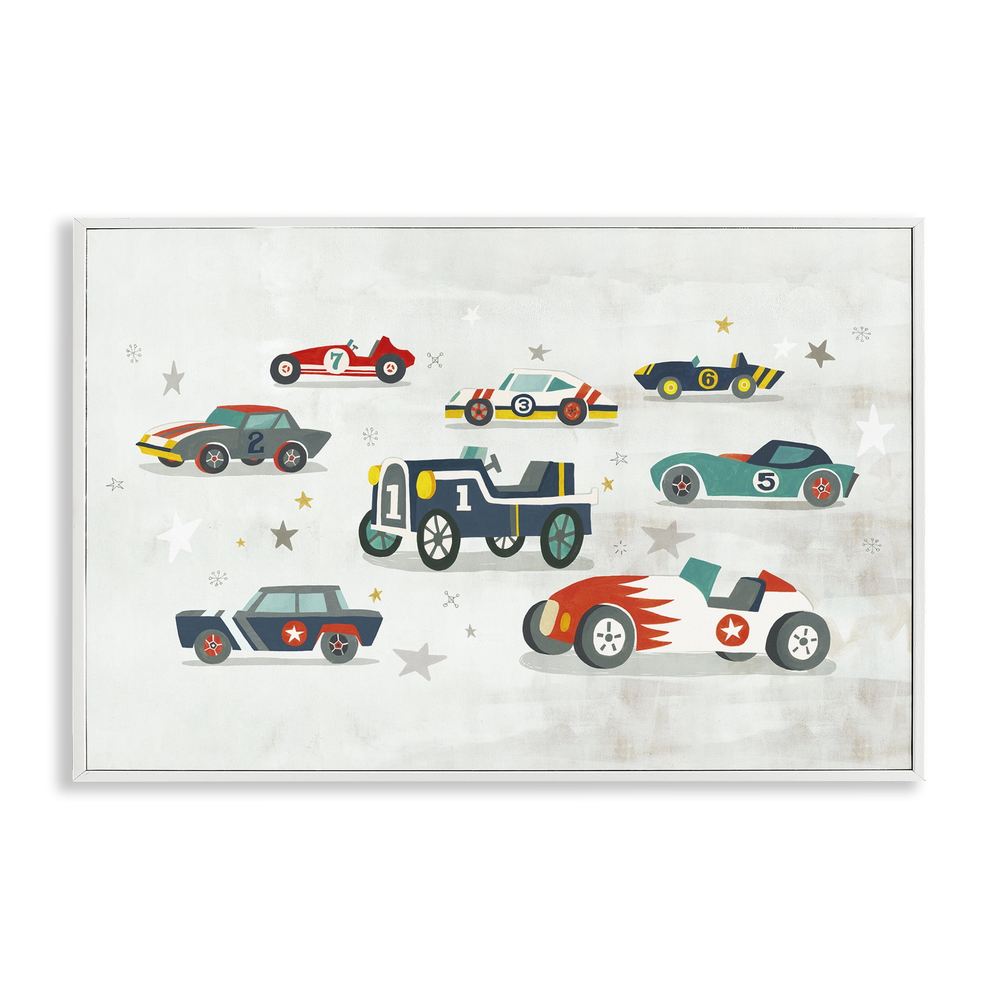 Stupell Industries Various Vintage Race Cars Transportation Painting White Framed Art Print Wall Art, 18 x 12