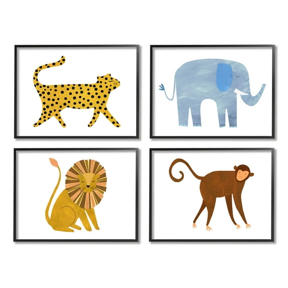 Stupell Industries Various Whimsical Wildlife Animals Graphic Art Black Framed Art Print Wall Art, Set of 4, Design by Emily Kopcik