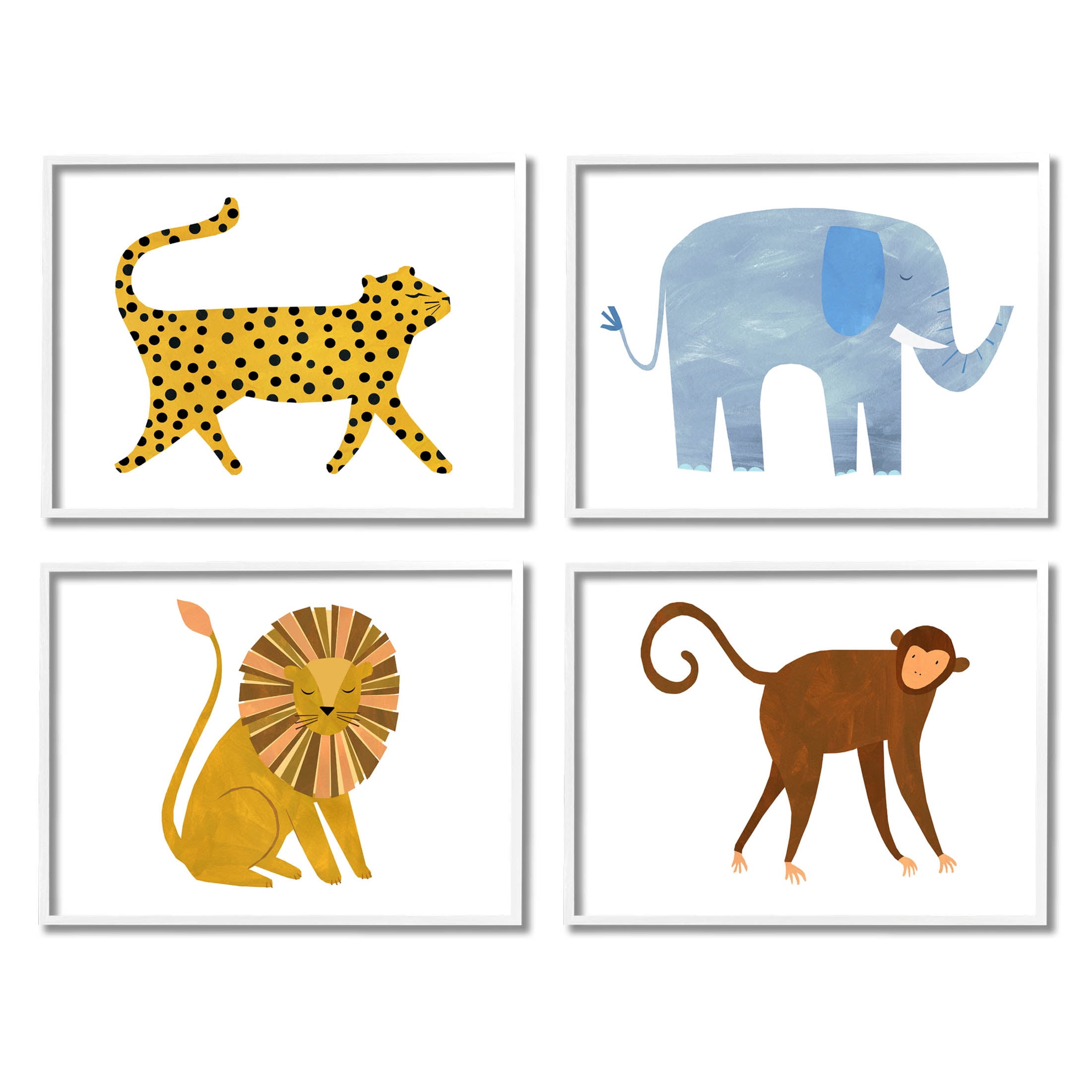 Stupell Industries Various Whimsical Wildlife Animals Graphic Art White Framed Art Print Wall Art, Set of 4, Design by Emily Kopcik
