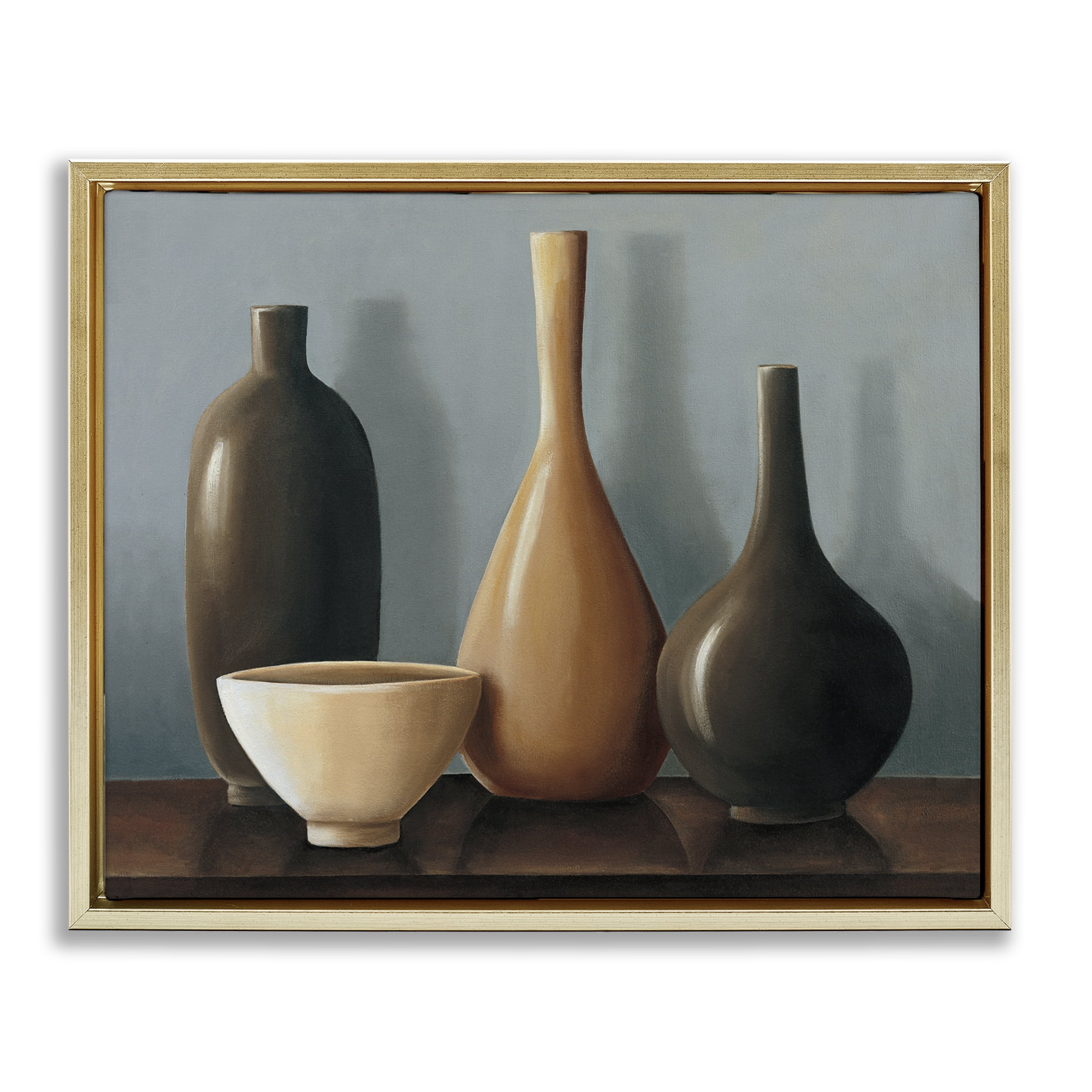 Stupell Industries Varried Pottery Still Life Furniture Painting Gold Floater Framed Canvas Art Print Wall Art, 31 x 25