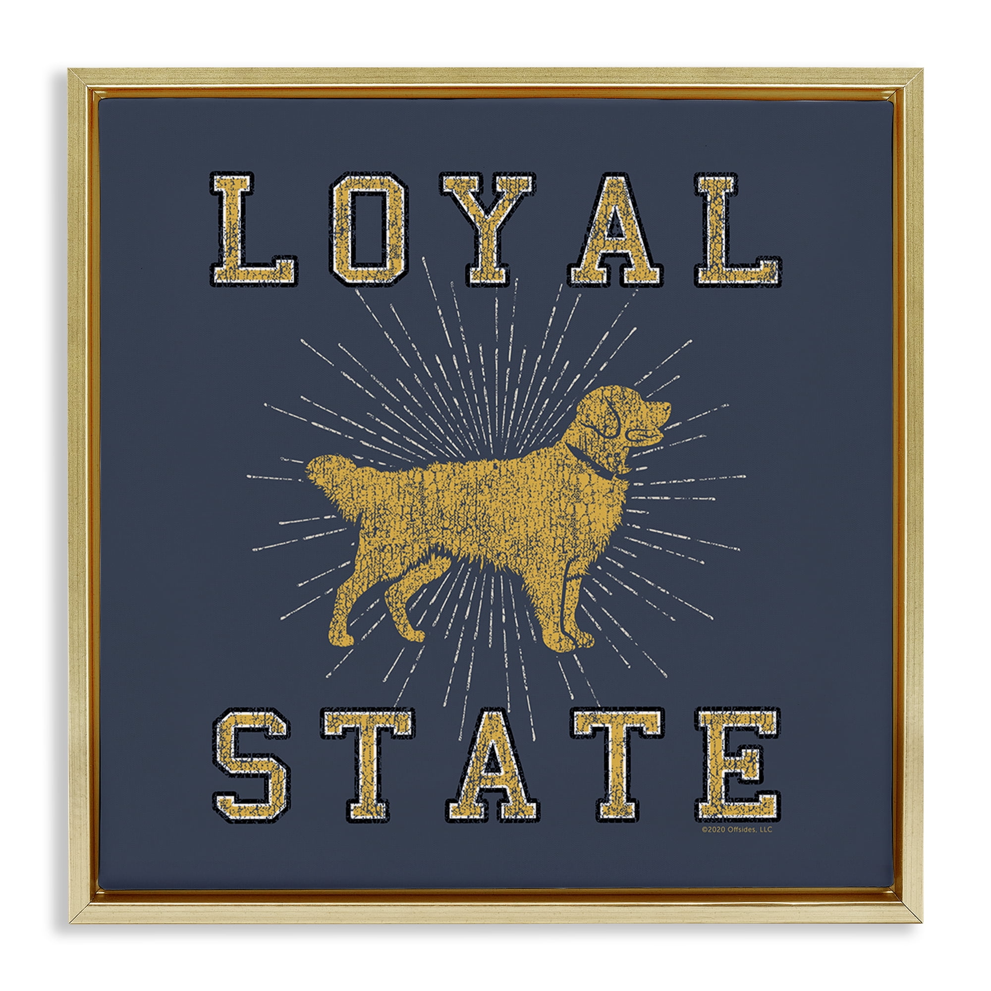 Stupell Industries Varsity Loyal State Novelty & Humor Painting Gold Floater Framed Canvas Art Print Wall Art, 18 x 18