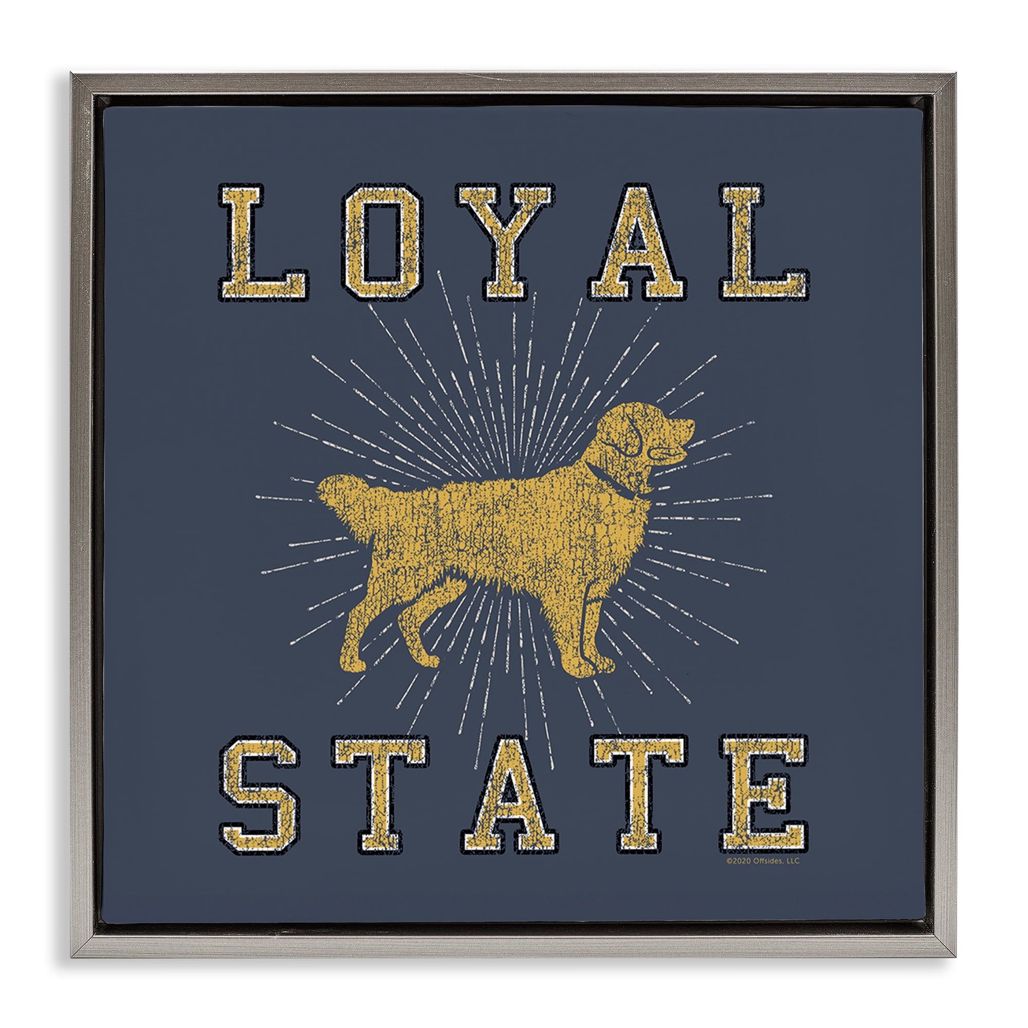Stupell Industries Varsity Loyal State Novelty & Humor Painting Gray Floater Framed Canvas Art Print Wall Art, 18 x 18