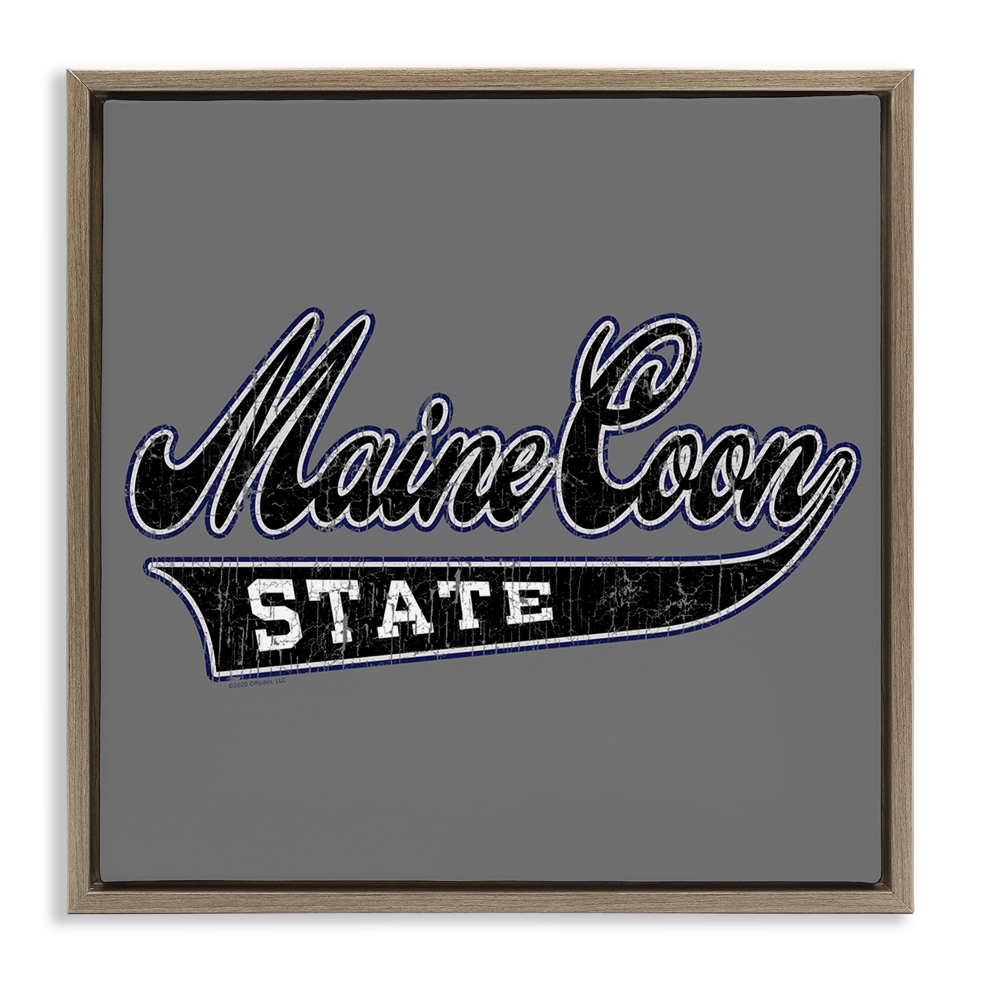 Stupell Industries Varsity Maine Coon State Novelty & Humor Painting Brown Floater Framed Canvas Art Print Wall Art, 18 x 18