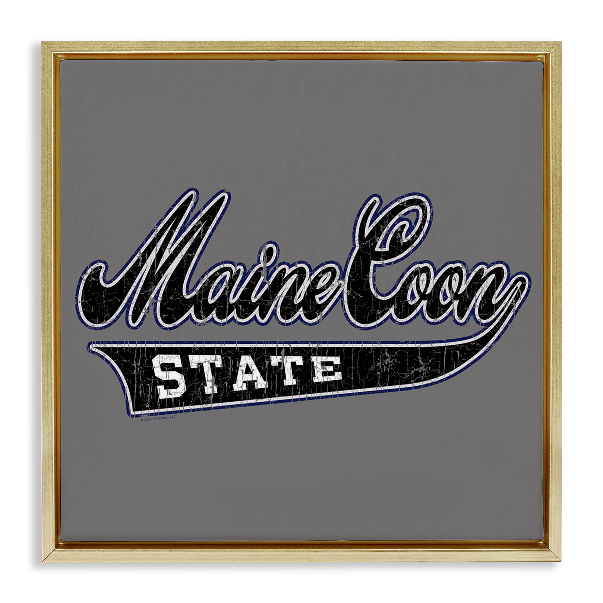 Stupell Industries Varsity Maine Coon State Novelty & Humor Painting Gold Floater Framed Canvas Art Print Wall Art, 25 x 25