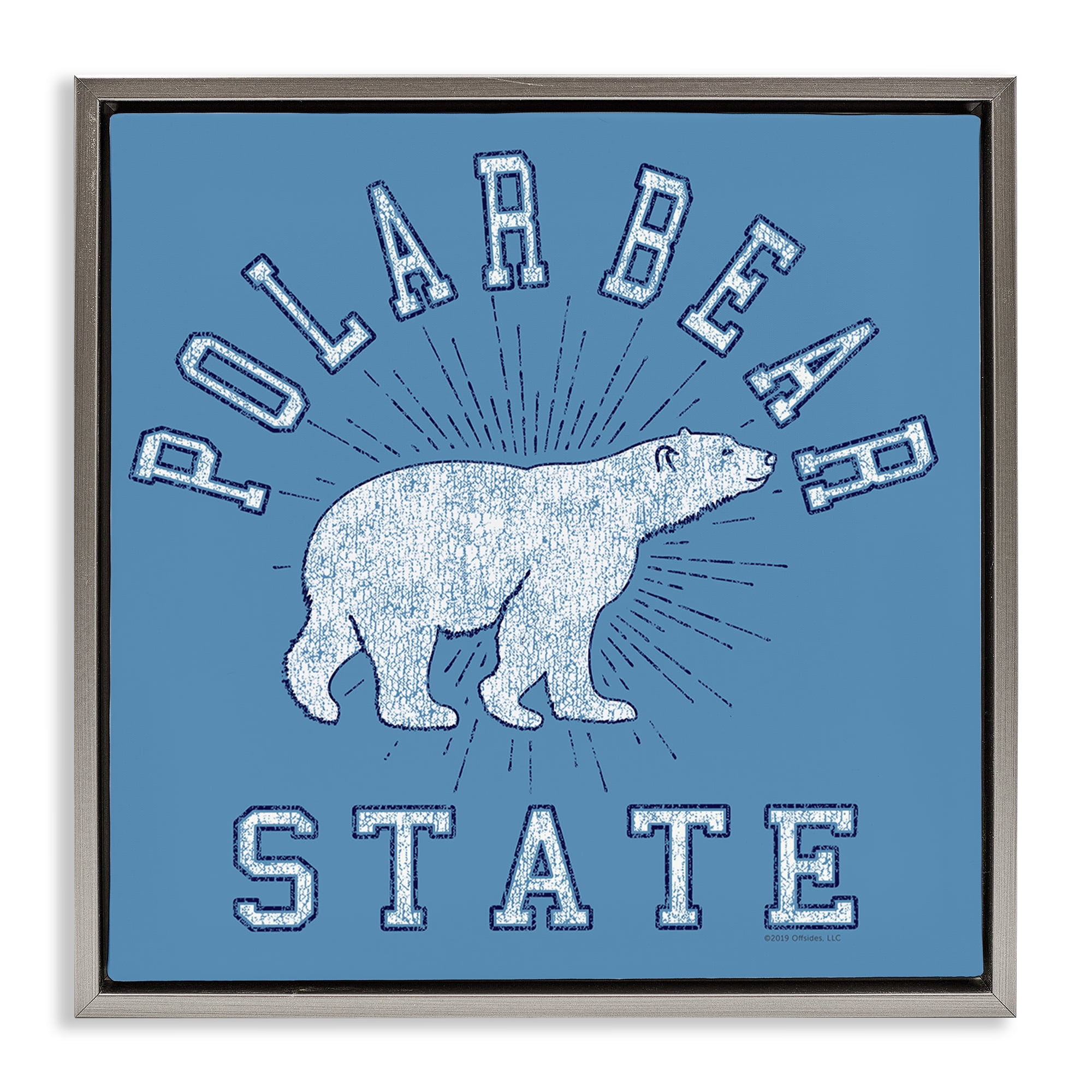 Stupell Industries Varsity Polar Bear State Animals Painting Gray Floater Framed Canvas Art Print Wall Art, 18 x 18