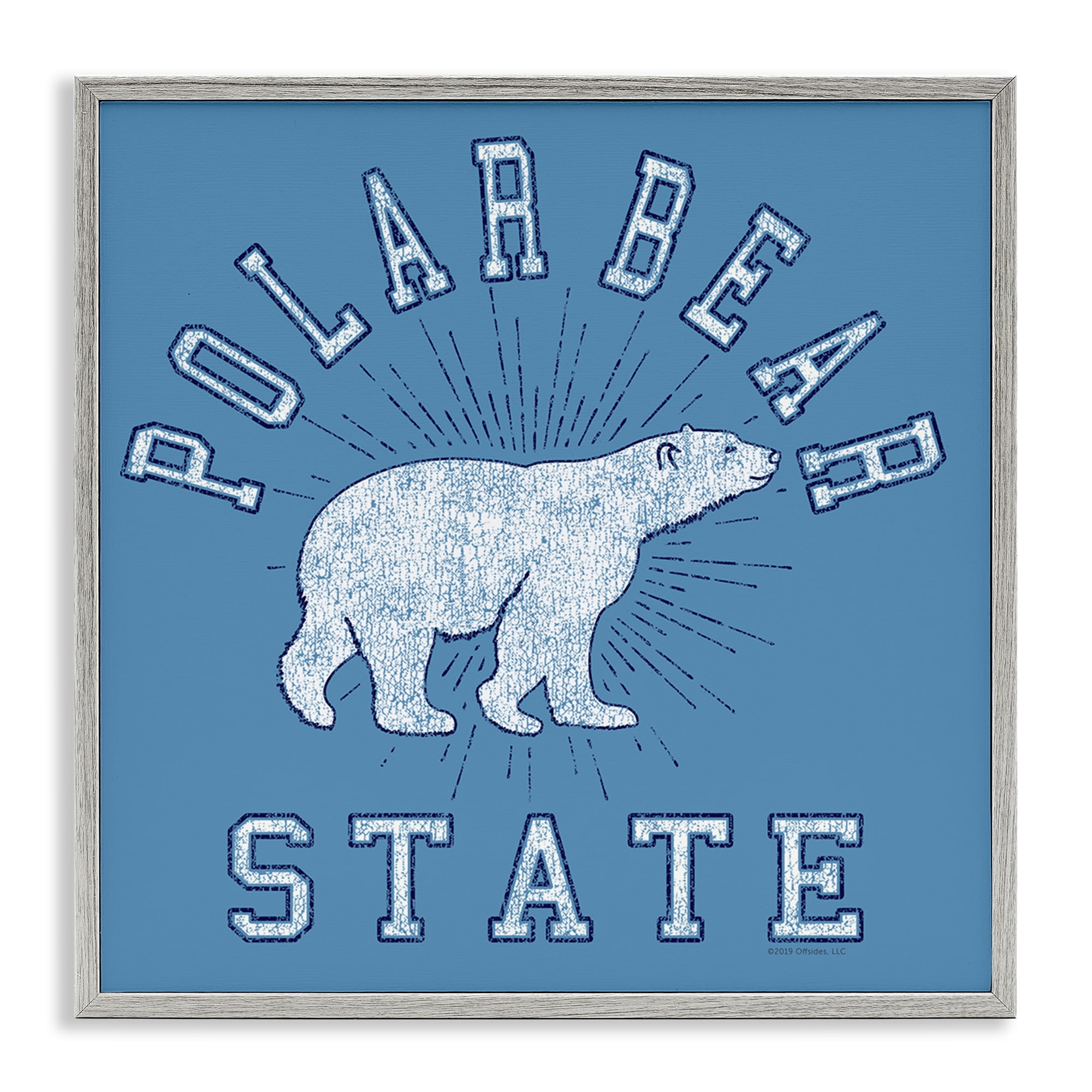 Stupell Industries Varsity Polar Bear State Animals Painting Gray Framed Art Print Wall Art, 17 x 17