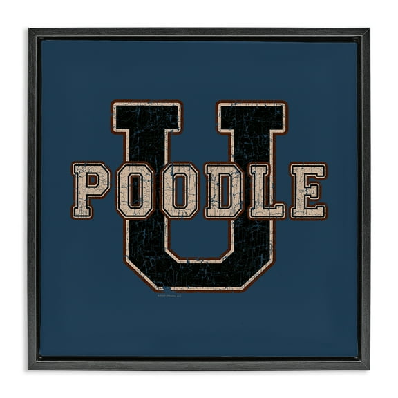 Stupell Industries Varsity Poodle U Novelty & Humor Painting Black Floater Framed Canvas Art Print Wall Art, 18 x 18