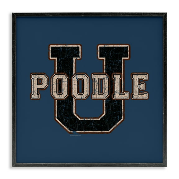 Stupell Industries Varsity Poodle U Novelty & Humor Painting Black Framed Art Print Wall Art, 12 x 12