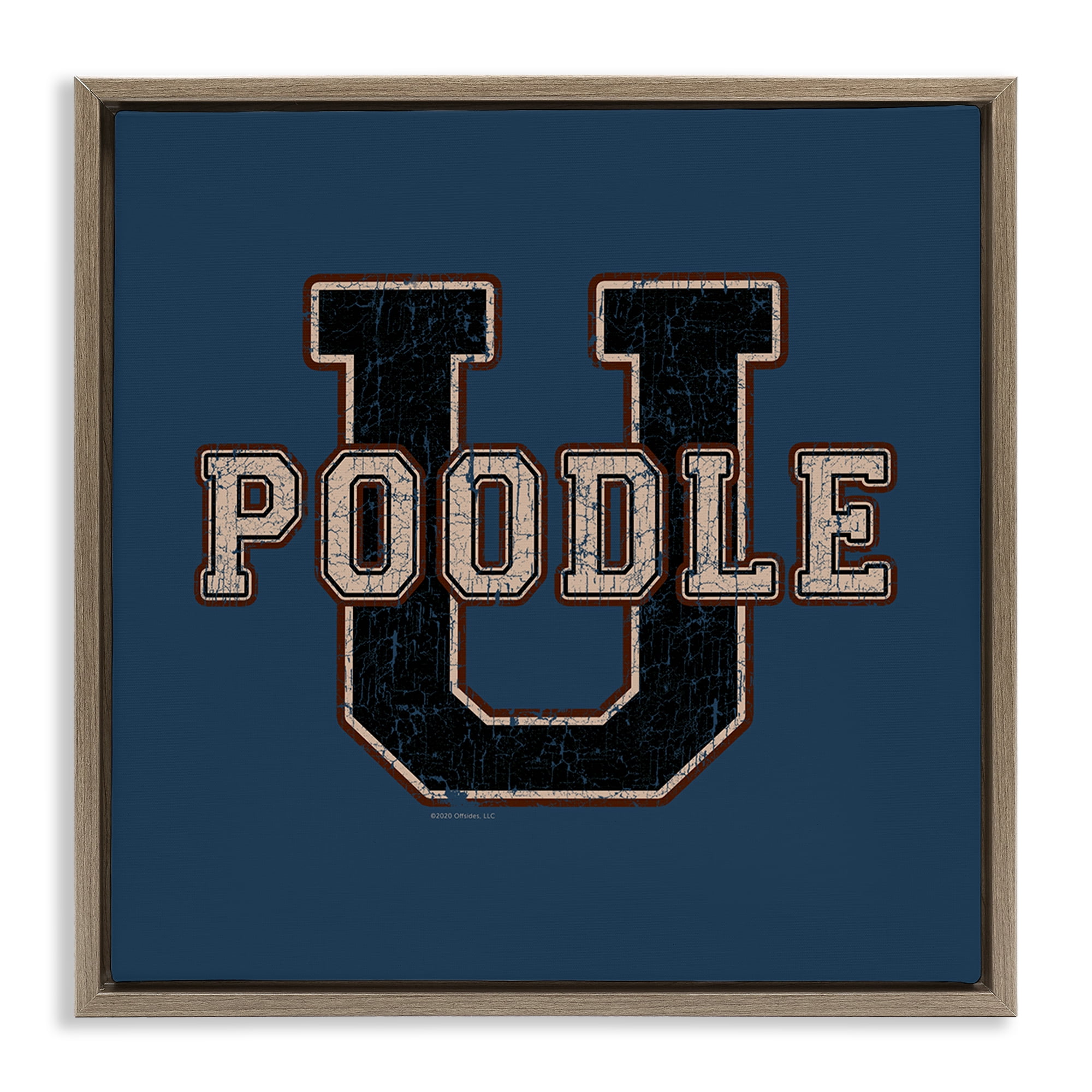 Stupell Industries Varsity Poodle U Novelty & Humor Painting Brown Floater Framed Canvas Art Print Wall Art, 18 x 18