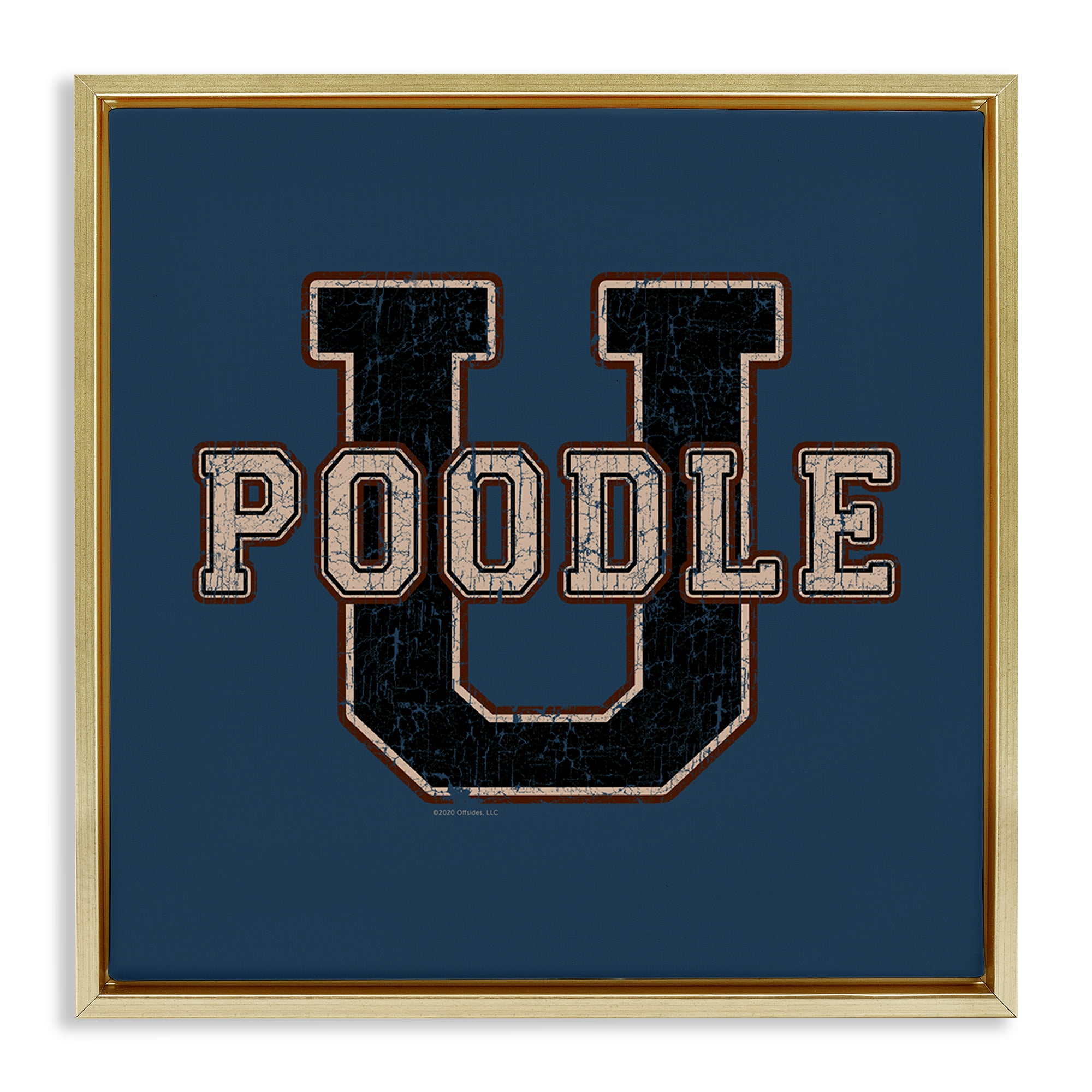 Stupell Industries Varsity Poodle U Novelty & Humor Painting Gold Floater Framed Canvas Art Print Wall Art, 18 x 18
