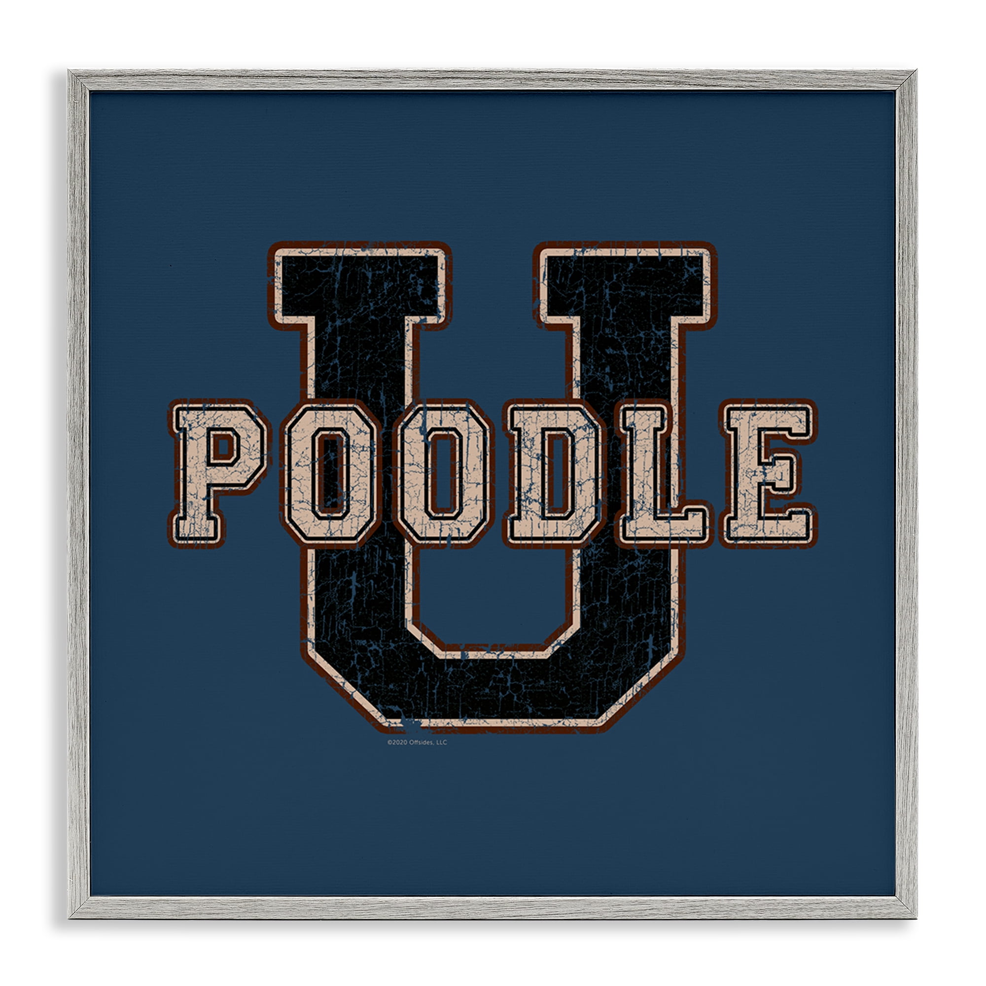 Stupell Industries Varsity Poodle U Novelty & Humor Painting Gray Framed Art Print Wall Art, 12 x 12