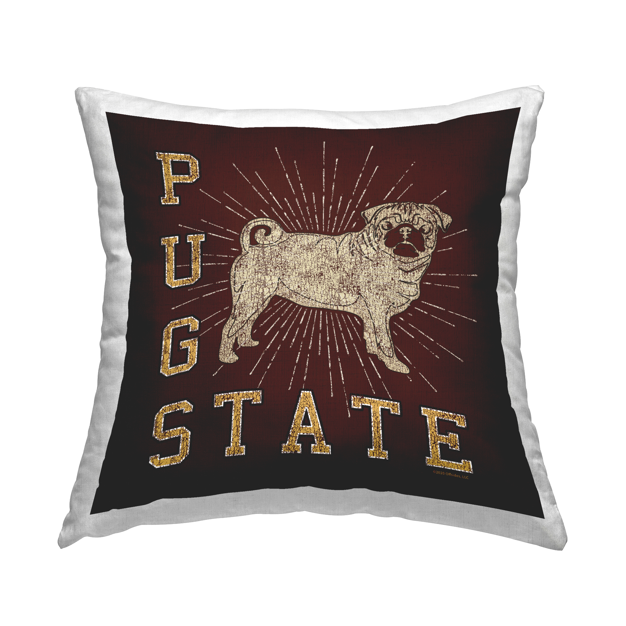 Stupell Industries Varsity Pug State Decorative Printed Throw Pillow Design by Spirit Animals/Life Is High.