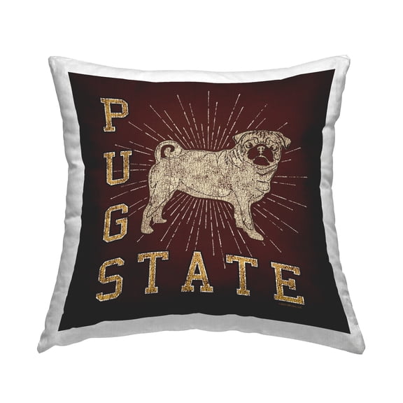 Stupell Industries Varsity Pug State Decorative Printed Throw Pillow Design by Spirit Animals/Life Is High.