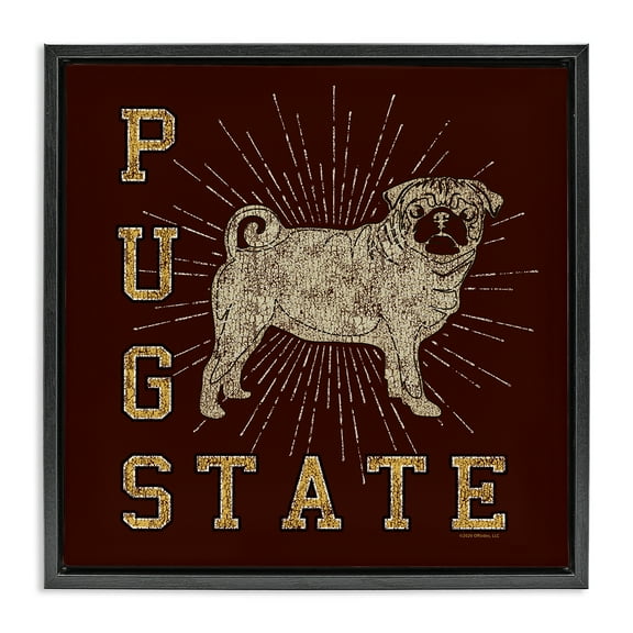 Stupell Industries Varsity Pug State Novelty & Humor Painting Black Floater Framed Canvas Art Print Wall Art, 18 x 18