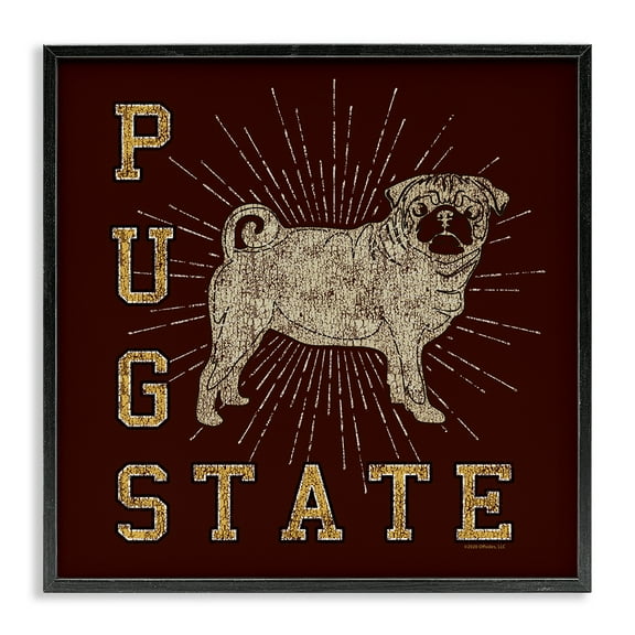 Stupell Industries Varsity Pug State Novelty & Humor Painting Black Framed Art Print Wall Art, 12 x 12