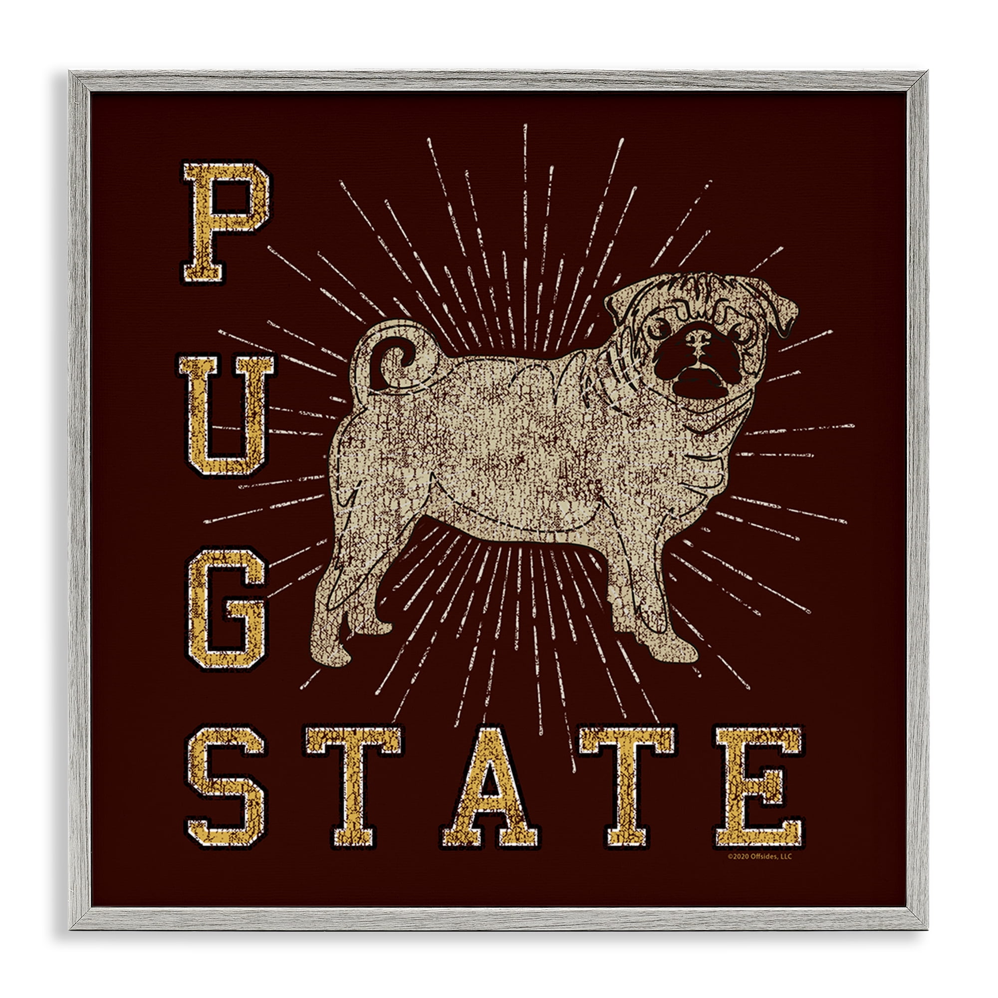 Stupell Industries Varsity Pug State Novelty & Humor Painting Gray Framed Art Print Wall Art, 17 x 17