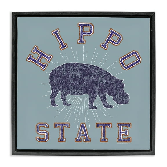 Stupell Industries Varsity Style Hippo State Novelty & Humor Painting Black Floater Framed Canvas Art Print Wall Art, 18 x 18