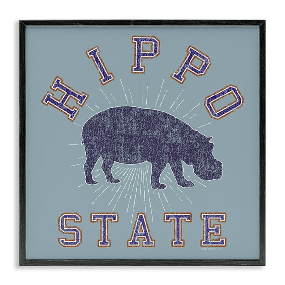 Stupell Industries Varsity Style Hippo State Novelty & Humor Painting Black Framed Art Print Wall Art, 12 x 12