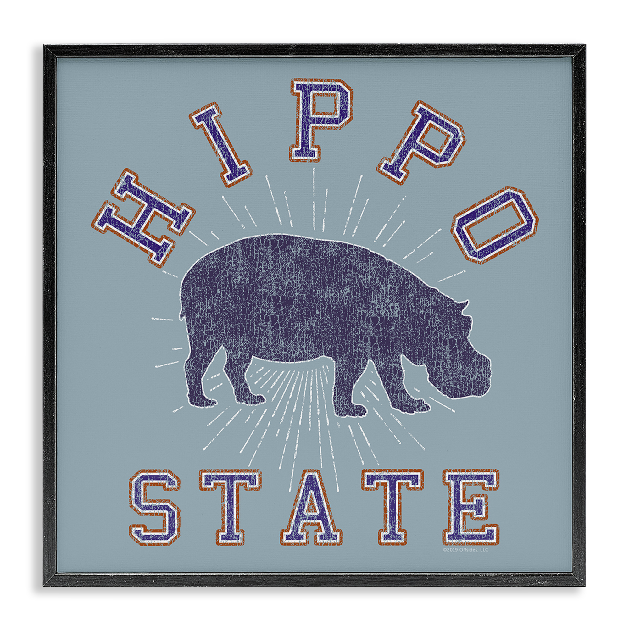 Stupell Industries Varsity Style Hippo State Novelty & Humor Painting Black Framed Art Print Wall Art, 17 x 17