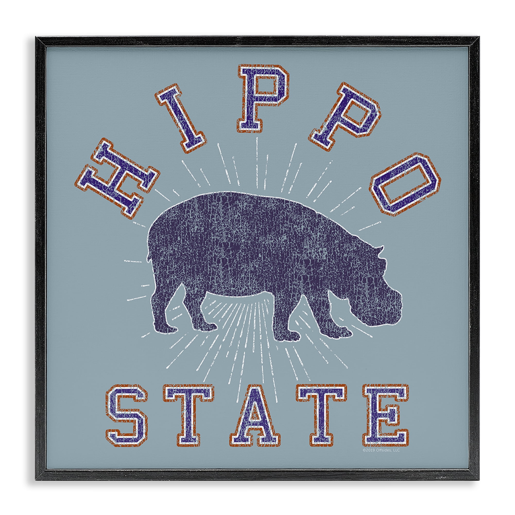 Stupell Industries Varsity Style Hippo State Novelty & Humor Painting Black Framed Art Print Wall Art, 24 x 24