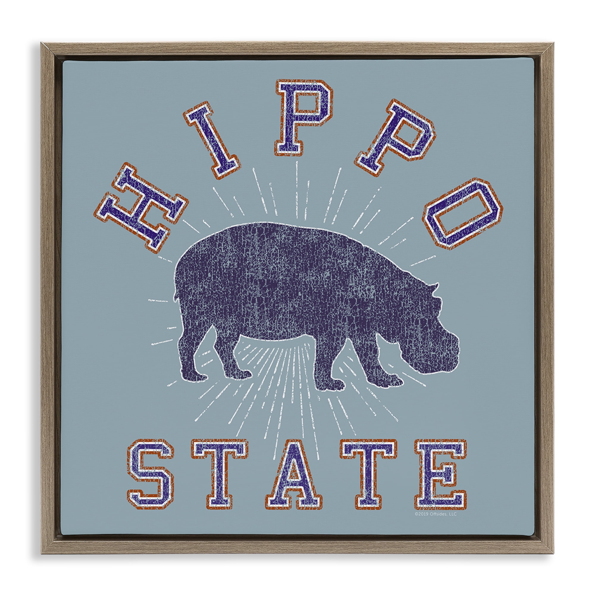 Stupell Industries Varsity Style Hippo State Novelty & Humor Painting Brown Floater Framed Canvas Art Print Wall Art, 18 x 18