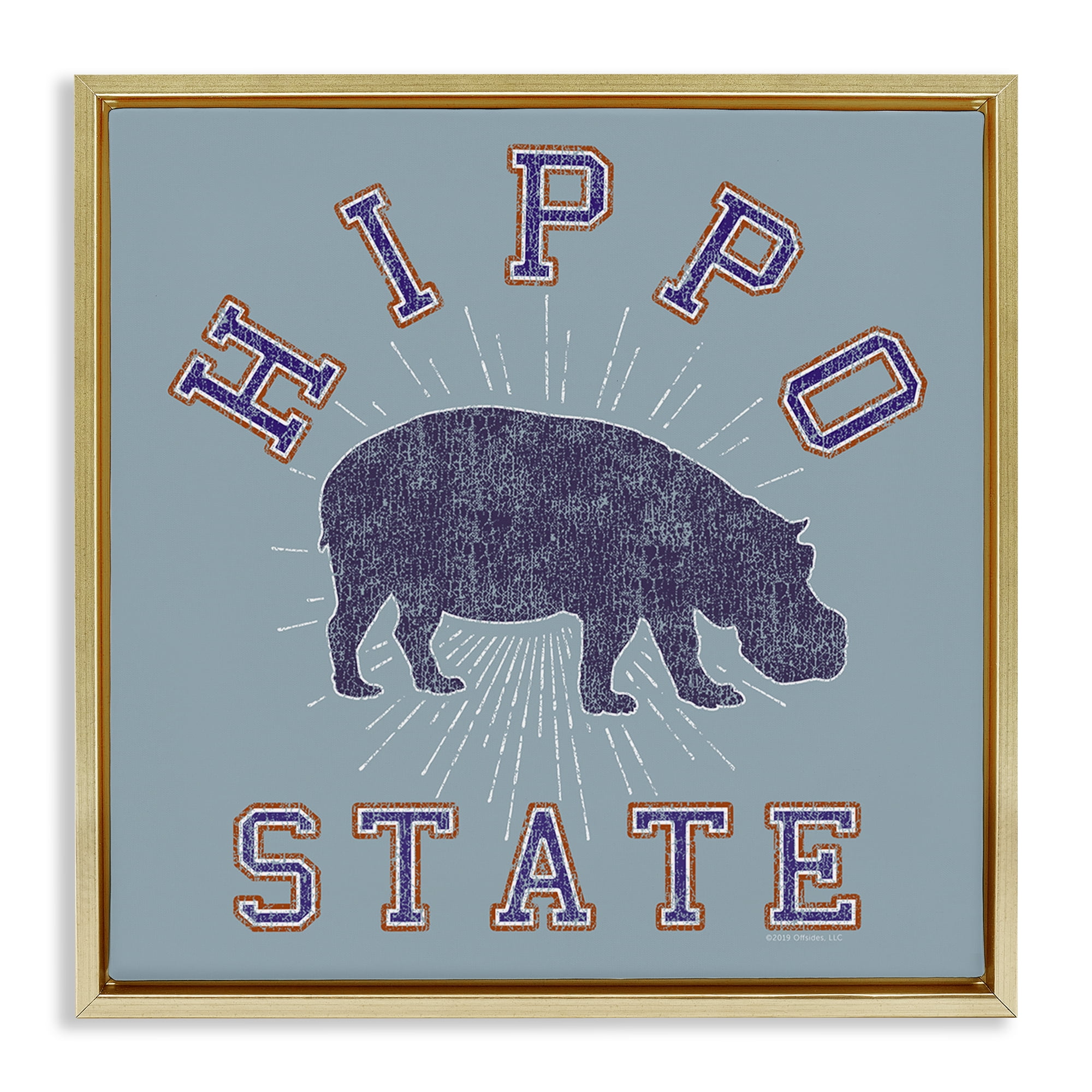 Stupell Industries Varsity Style Hippo State Novelty & Humor Painting Gold Floater Framed Canvas Art Print Wall Art, 18 x 18