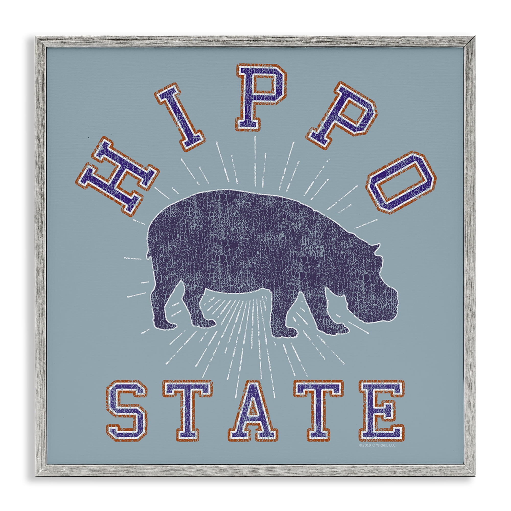 Stupell Industries Varsity Style Hippo State Novelty & Humor Painting Gray Framed Art Print Wall Art, 17 x 17