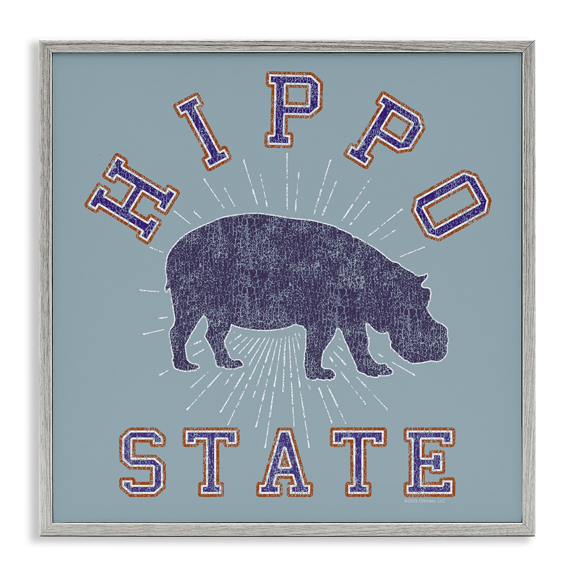 Stupell Industries Varsity Style Hippo State Novelty & Humor Painting Gray Framed Art Print Wall Art, 24 x 24