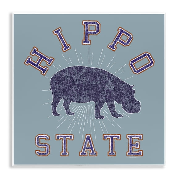 Stupell Industries Varsity Style Hippo State Novelty & Humor Painting Unframed Art Print Wall Art, 12 x 12