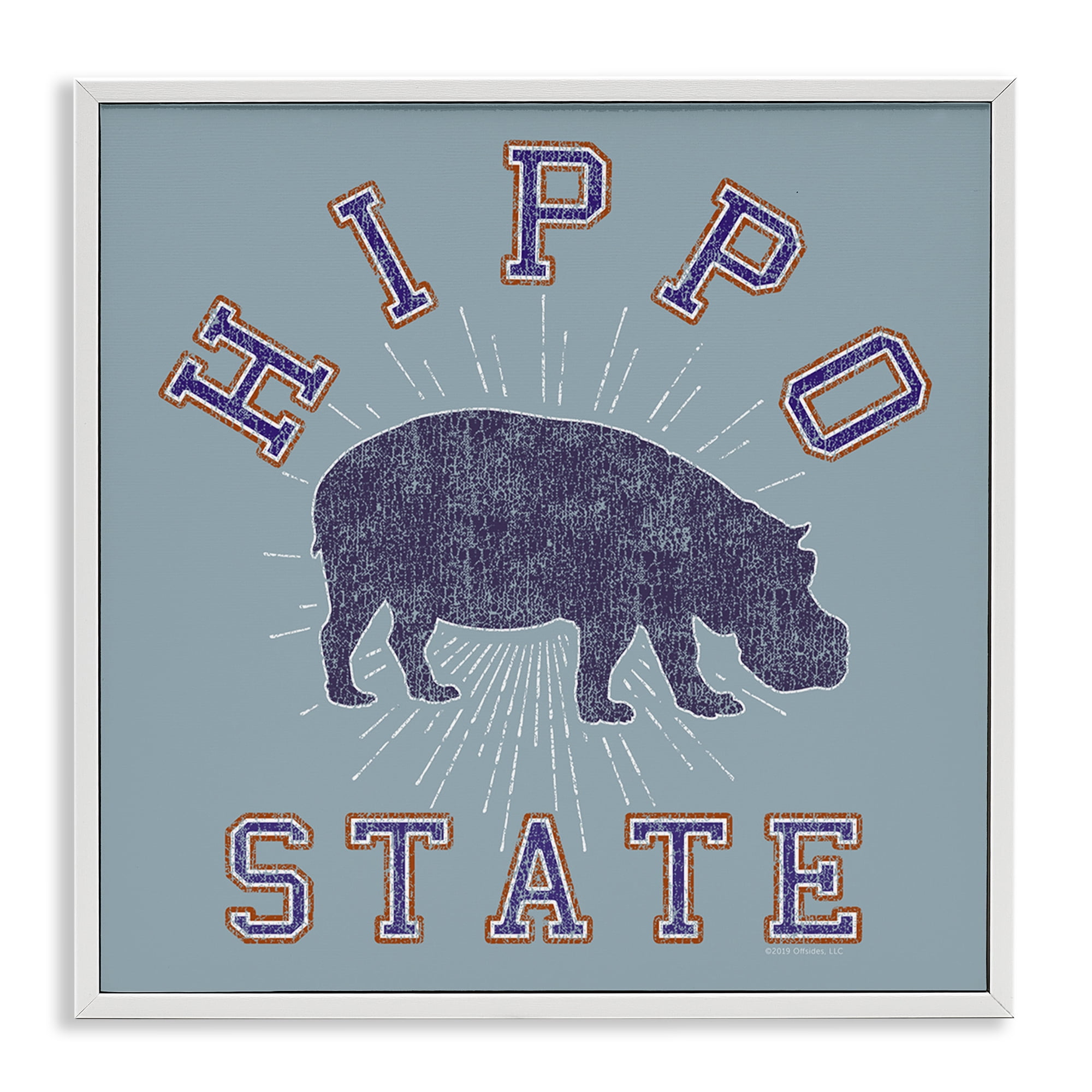 Stupell Industries Varsity Style Hippo State Novelty & Humor Painting White Framed Art Print Wall Art, 17 x 17