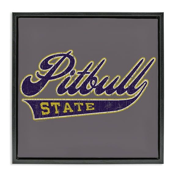 Stupell Industries Varsity Style Pitbull State Novelty & Humor Painting Black Floater Framed Canvas Art Print Wall Art, 18 x 18