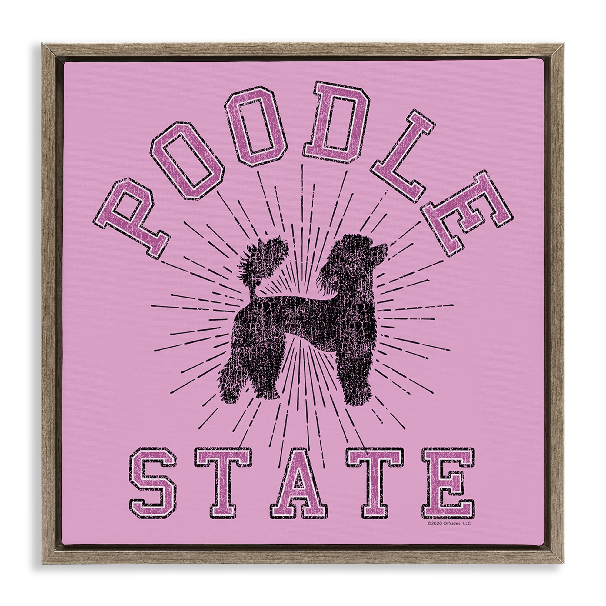 Stupell Industries Varsity Style Poodle State Novelty & Humor Painting Brown Floater Framed Canvas Art Print Wall Art, 18 x 18