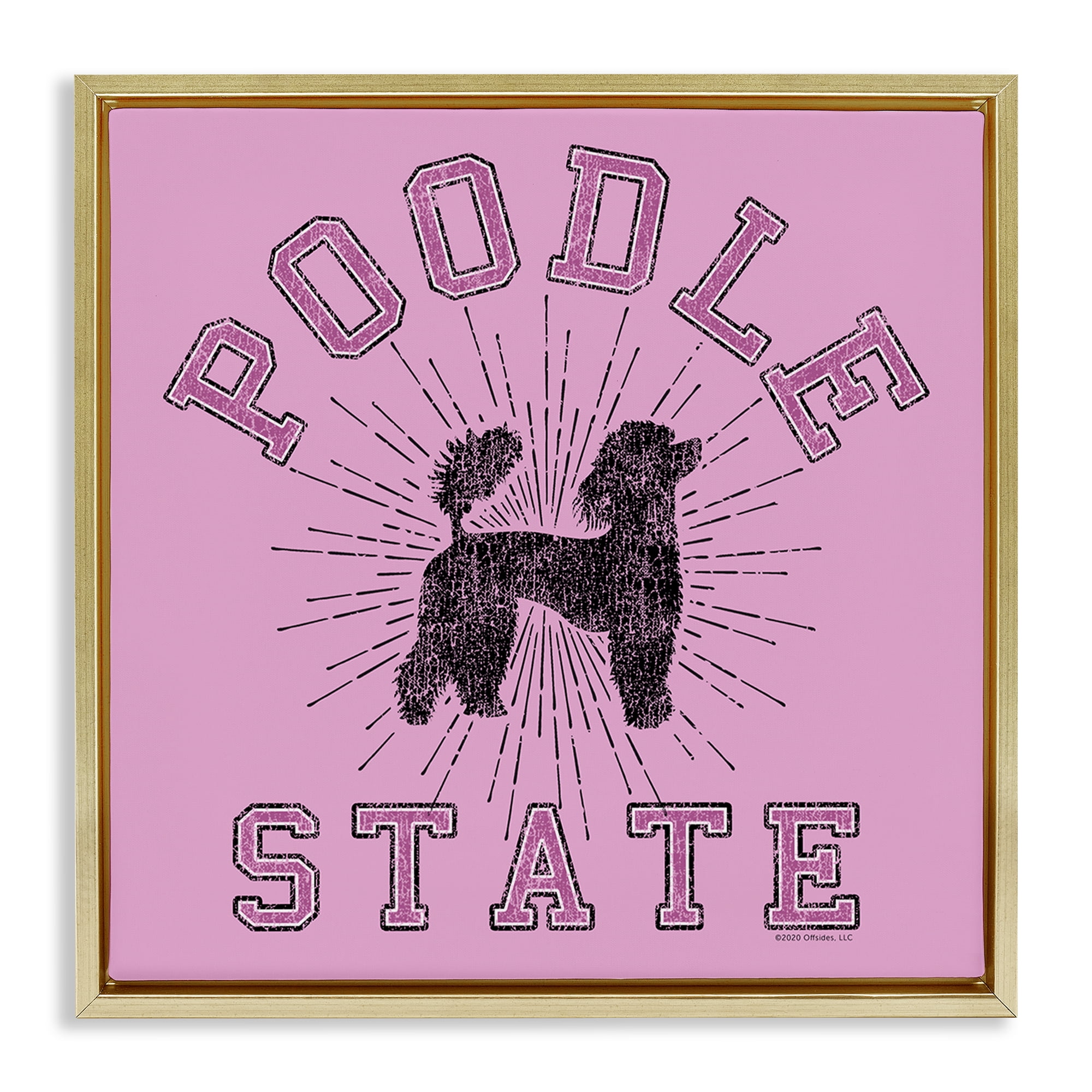 Stupell Industries Varsity Style Poodle State Novelty & Humor Painting Gold Floater Framed Canvas Art Print Wall Art, 25 x 25