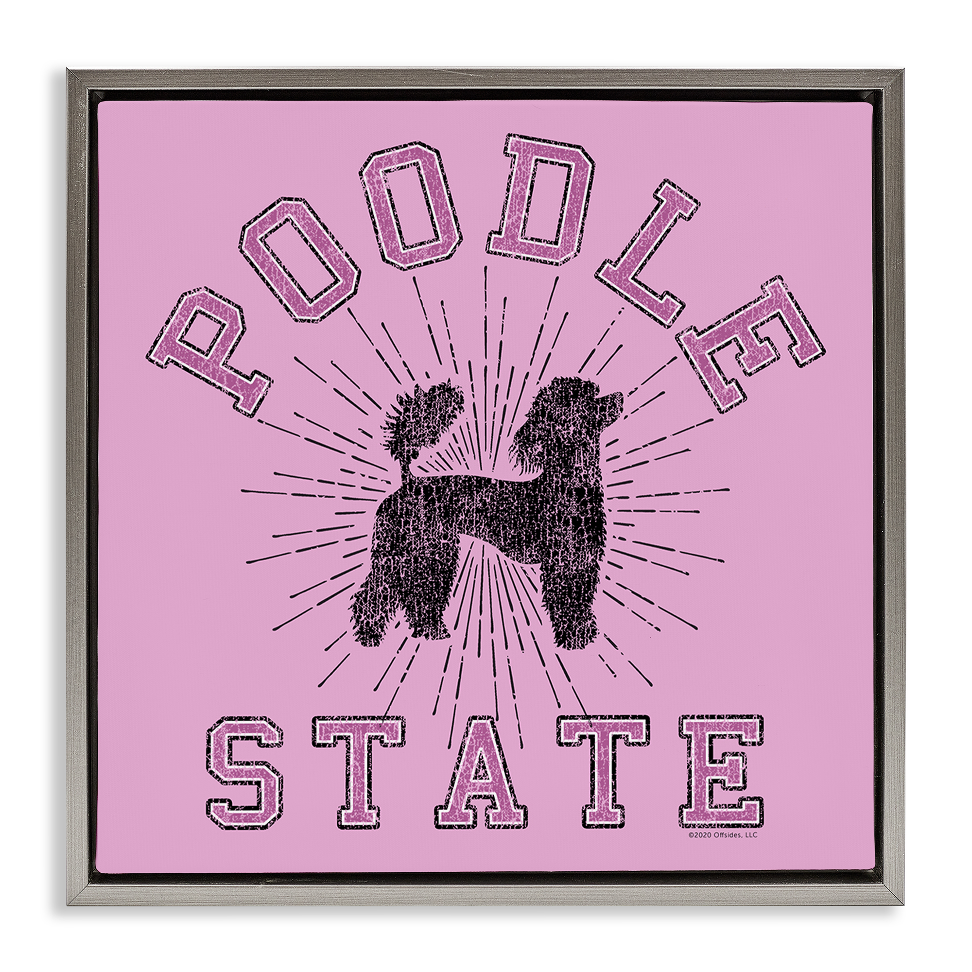 Stupell Industries Varsity Style Poodle State Novelty & Humor Painting Gray Floater Framed Canvas Art Print Wall Art, 18 x 18