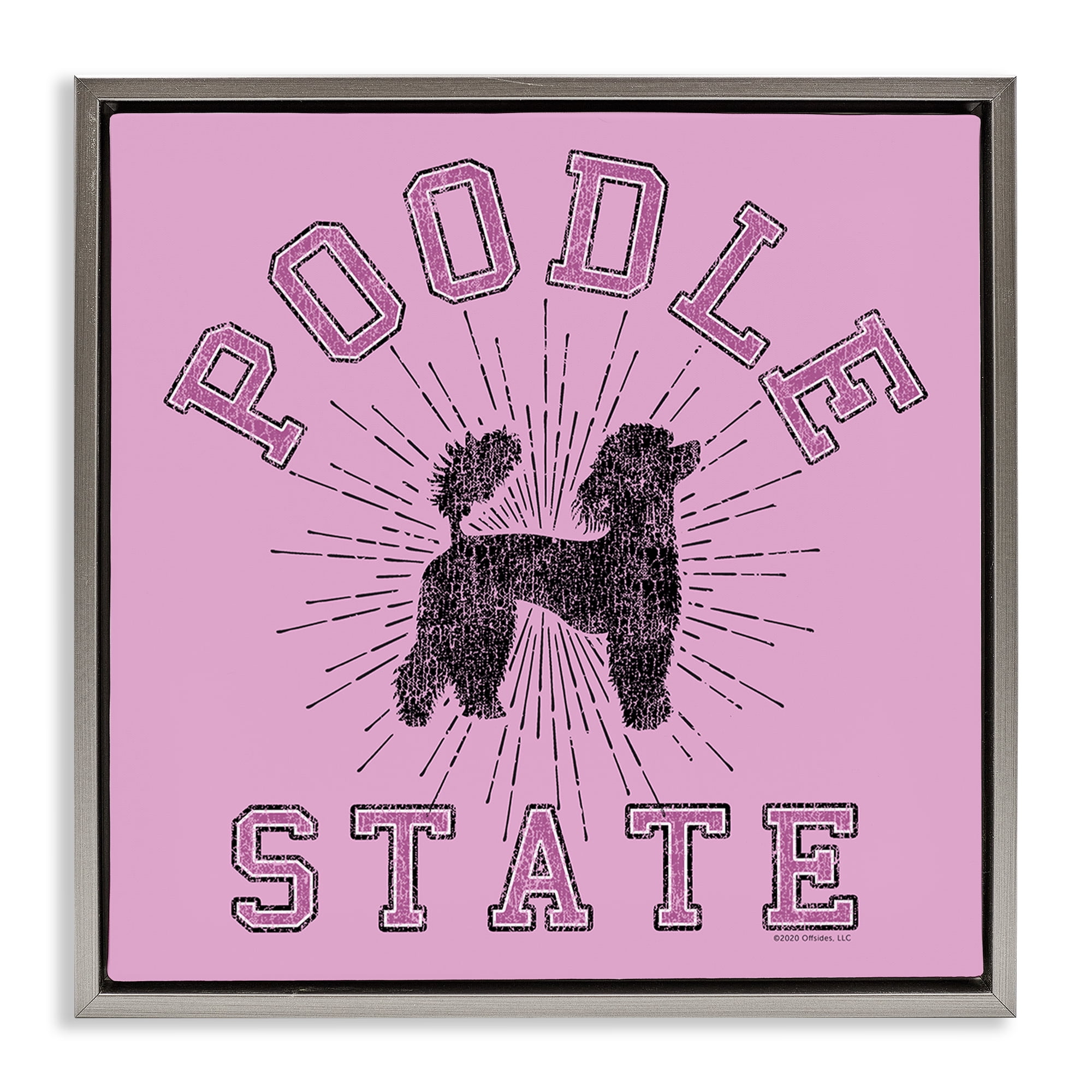 Stupell Industries Varsity Style Poodle State Novelty & Humor Painting Gray Floater Framed Canvas Art Print Wall Art, 25 x 25
