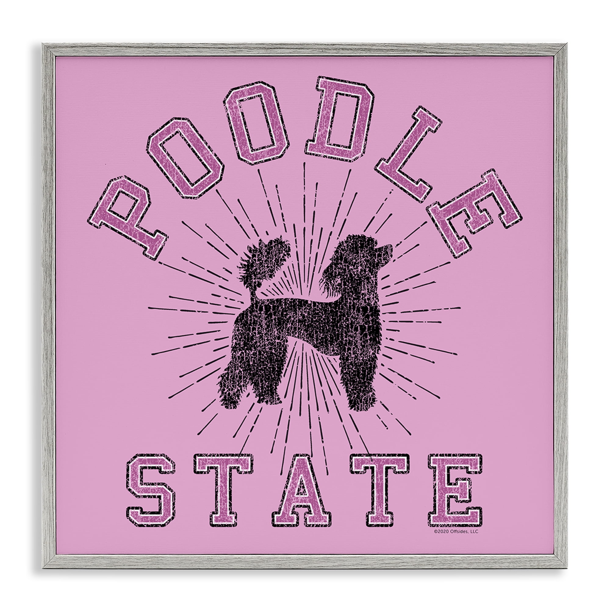 Stupell Industries Varsity Style Poodle State Novelty & Humor Painting Gray Framed Art Print Wall Art, 12 x 12