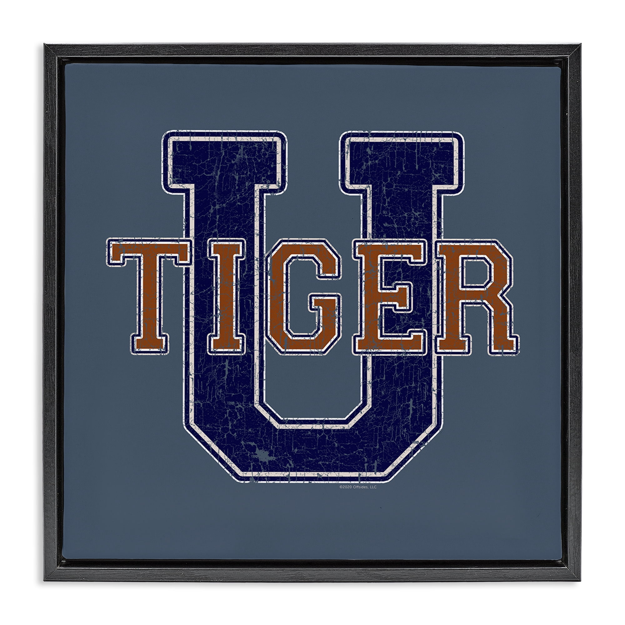 Stupell Industries Varsity Tiger U Vintage Novelty & Humor Painting Black Floater Framed Canvas Art Print Wall Art, 25 x 25